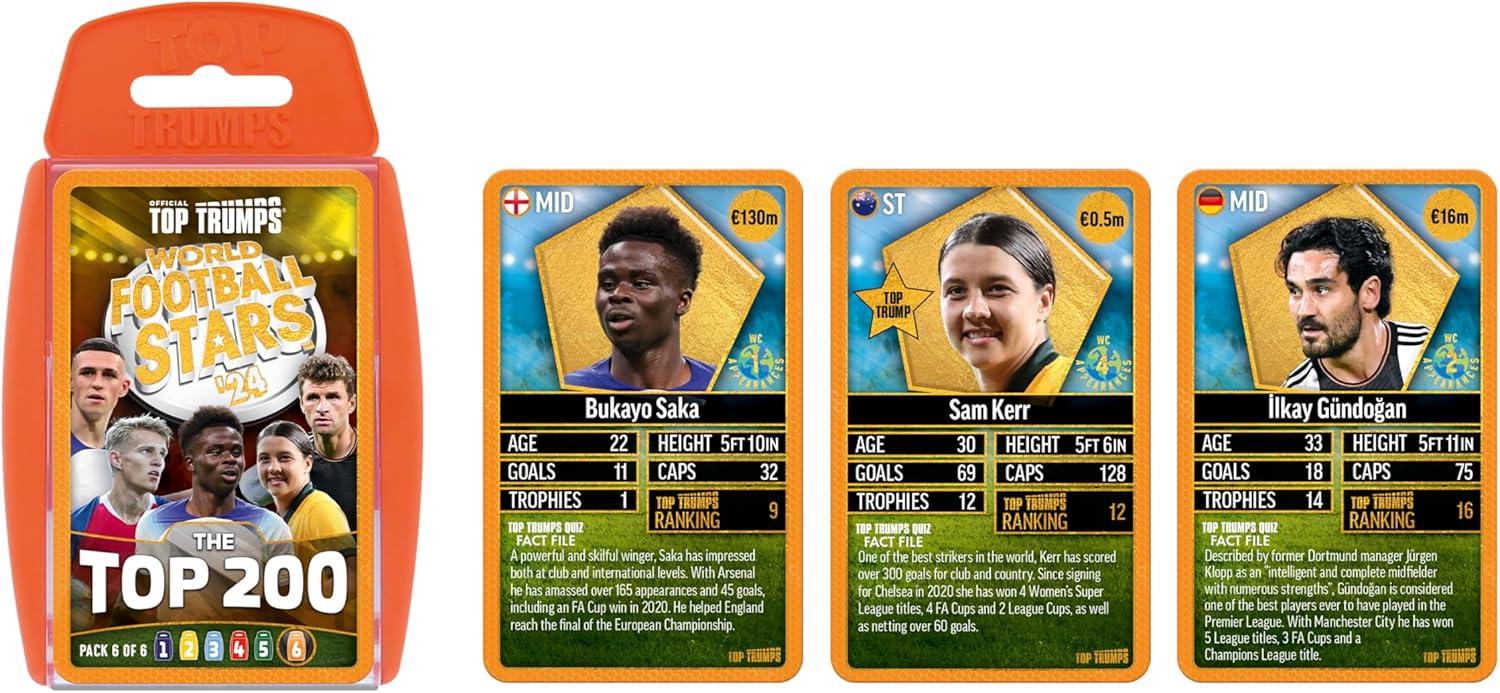 Top Trumps World Football Stars Top 200 Card Game Pack 6 4
