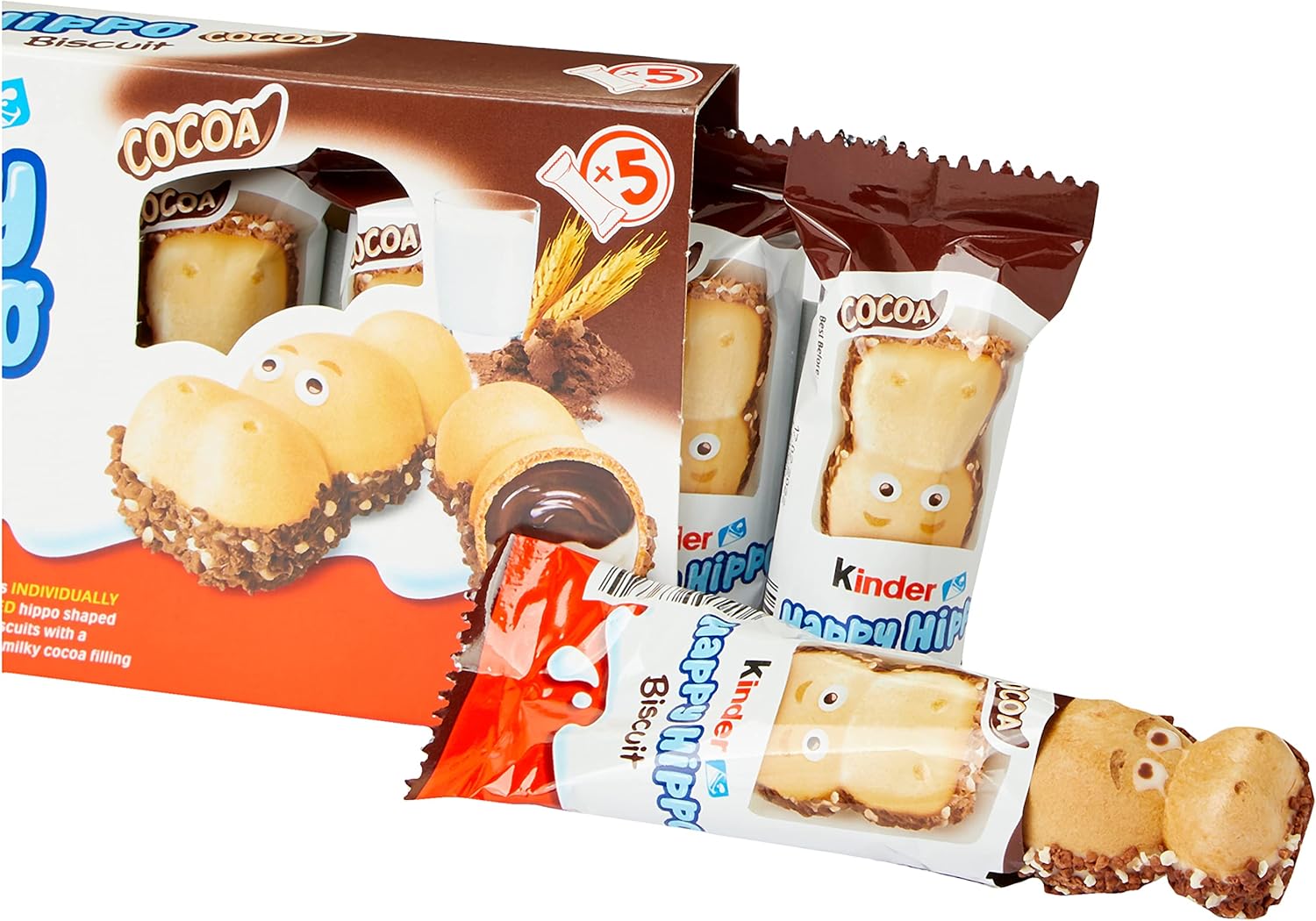 Kinder Happy Hippo Cocoa Crème - Hippo-Shaped Wafer Biscuit with Milky Cocoa Filling, 50 Biscuits (10 Packs x 5) 4