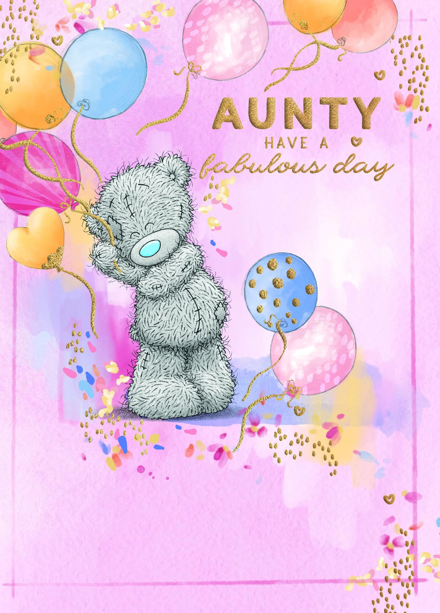 Me To You Tatty Teddy Aunty Bear With Balloons Luxury Gold Foil Birthday Card 1
