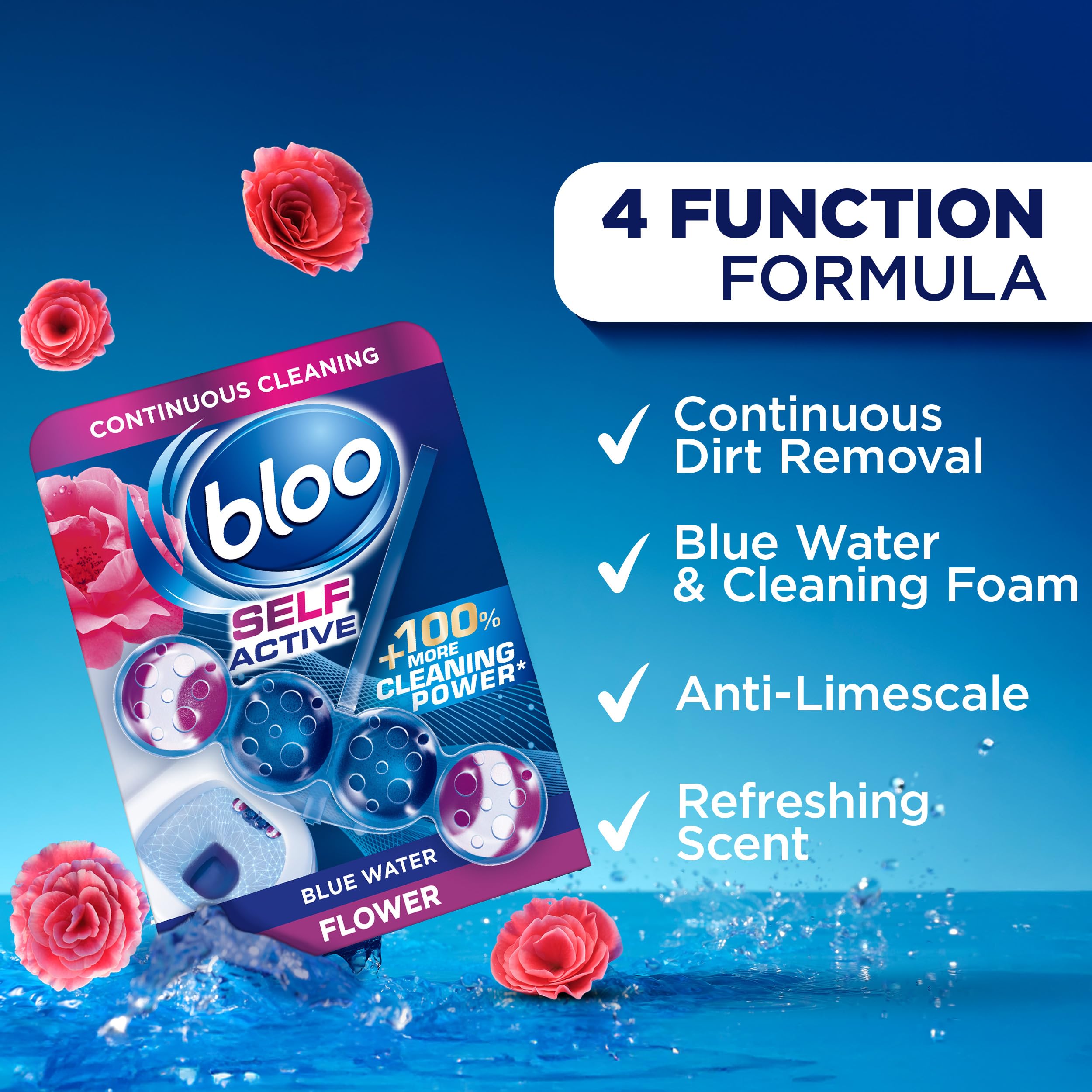 Bloo Self Active Duo Toilet Rim Block and Bowl Cleaner with Flower Scent | Pack of 2