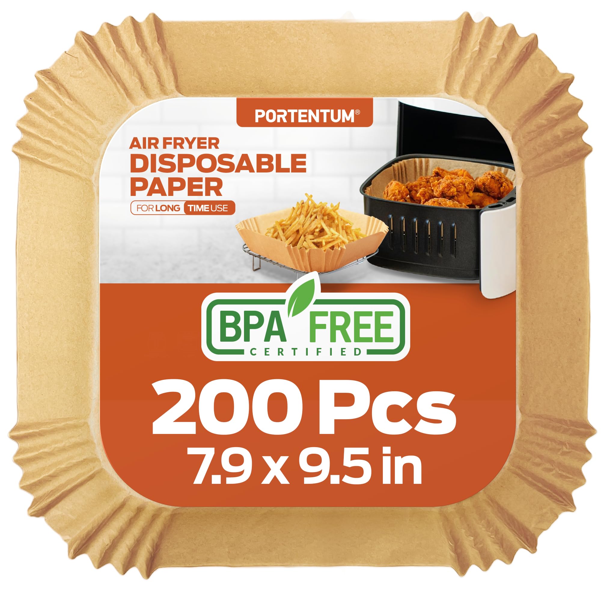 PORTENTUM Air Fryer Liners - 200PCS Disposable, Unbleached, Greaseproof | BPA Free | Food Grade Certified 1