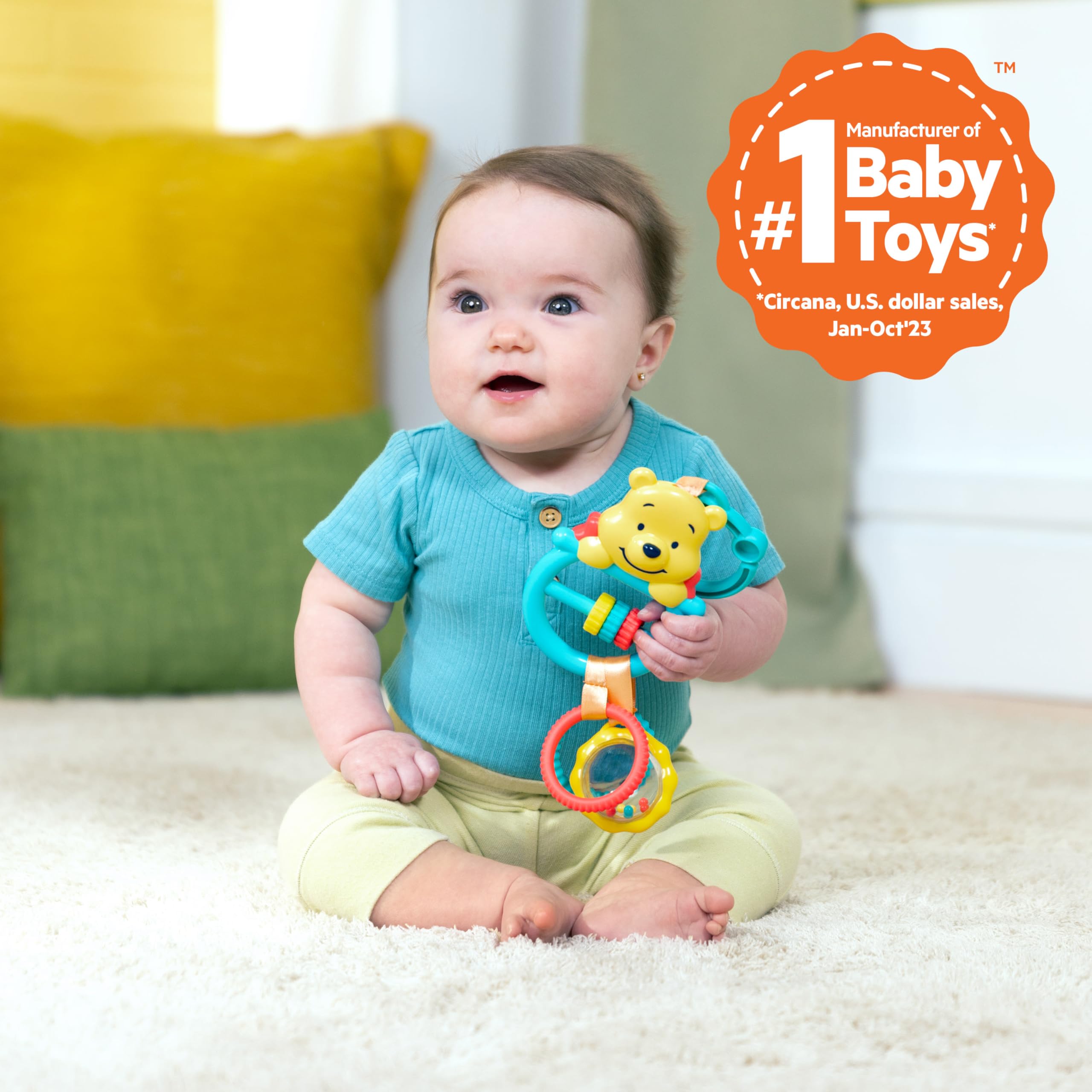 Bright Starts Disney Baby Winnie The Pooh Busy Bear Activity Toy | Multisensory Rattle & Beads | Newborns+