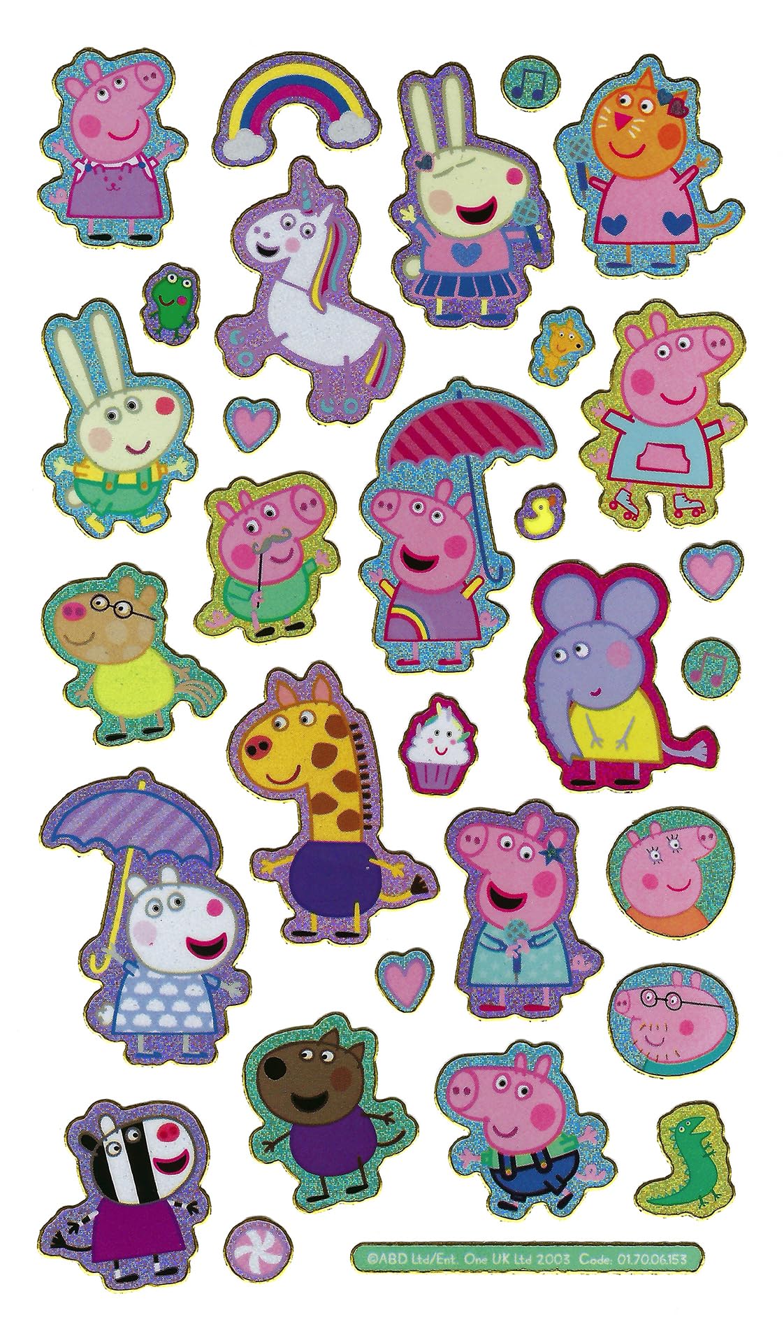 Paper Projects Peppa Pig Pink Sparkly Reusable Stickers - Foil Finish | 19.5cm x 9.5cm Sheet 2