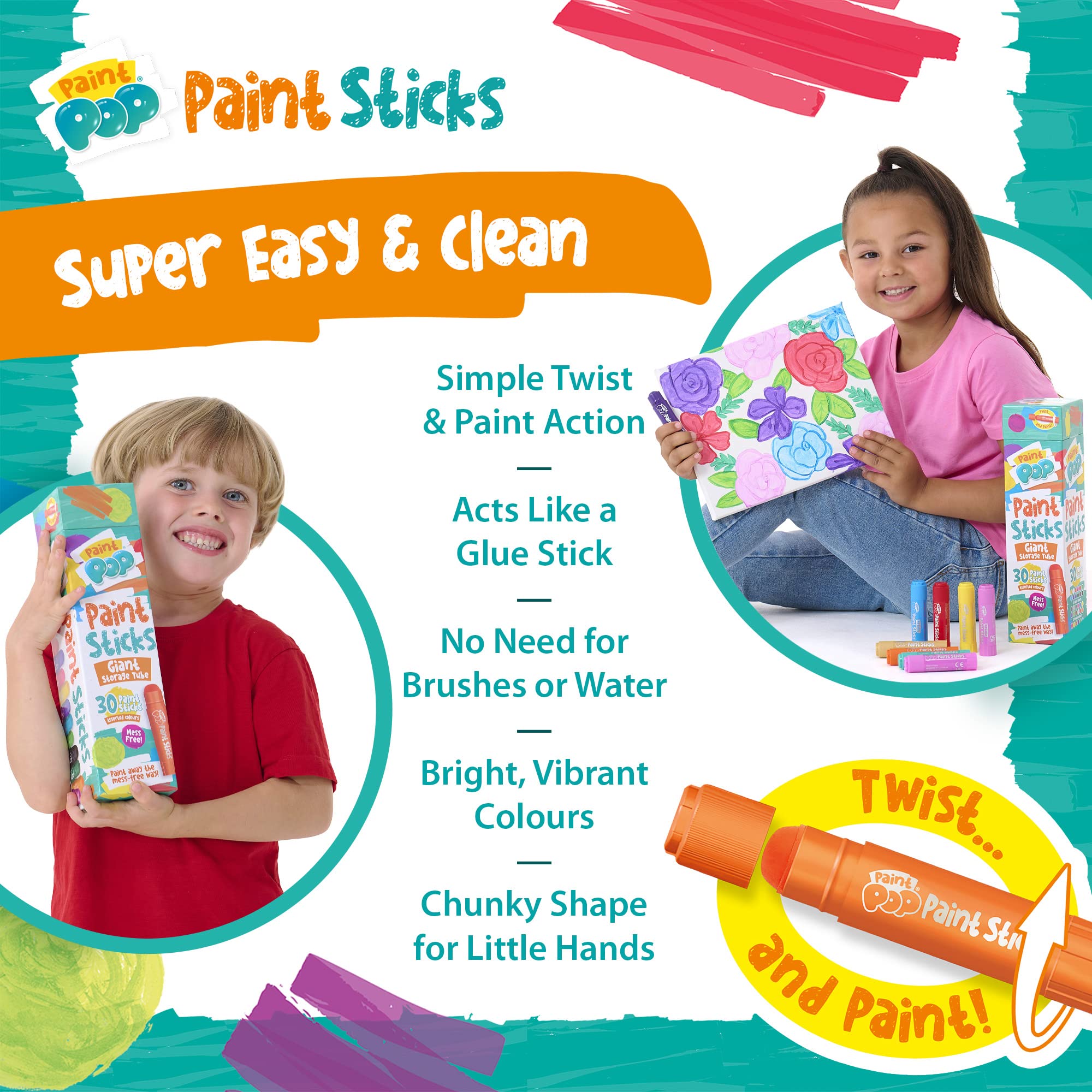 Paint Pop Paint Sticks - 30 Pack Assorted Colors | Mess-Free Painting for Kids 4