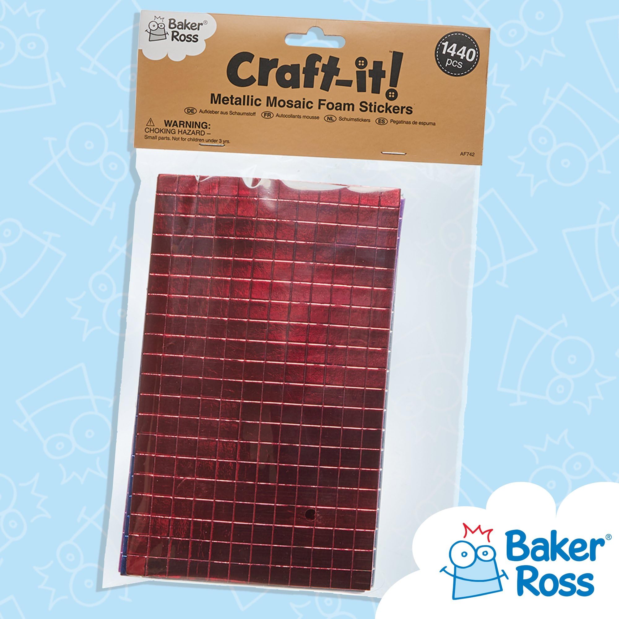 Baker Ross Metallic Foam Self-Adhesive Mosaic Squares - 1440 Pack | 1cm Tiles | 6 Assorted Colors 6