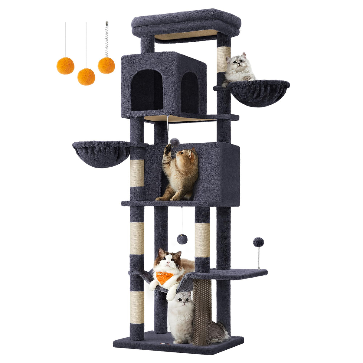Feandrea Large Cat Tree - 175 cm Multi-Level Cat Tower with 2 Caves, Dark Grey