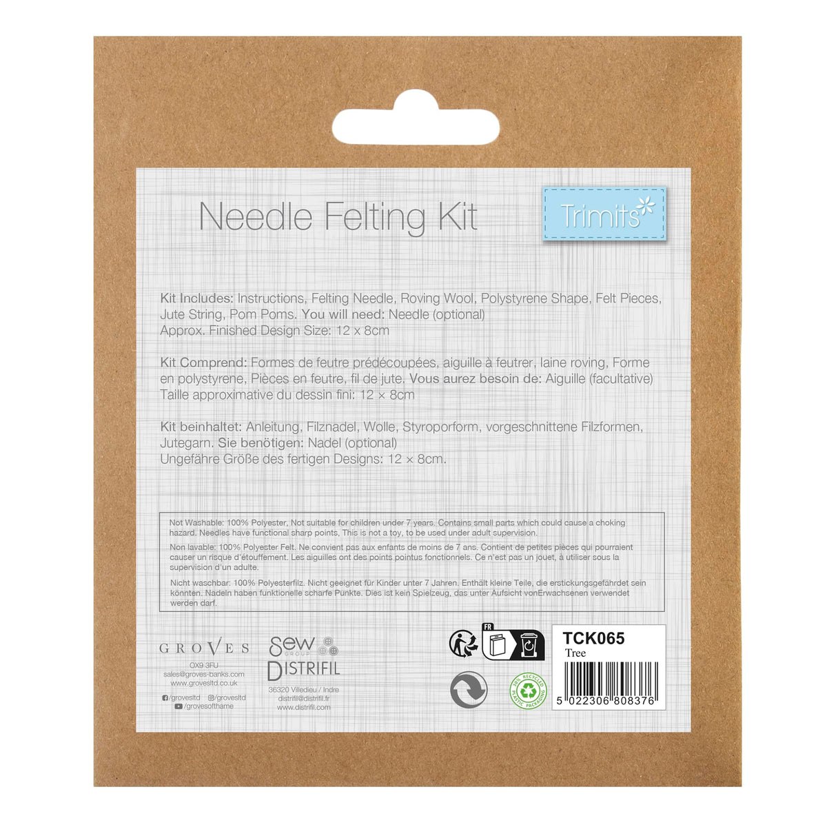 Trimits Needle Felting Craft Kit - Nordic Tree Design | Includes Roving Wool, Needle, Instructions | Size 8 x 12cm