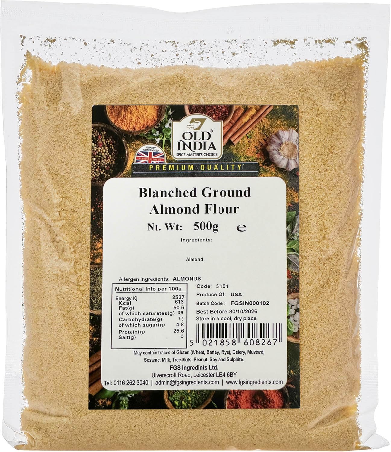 Old India Blanched Ground Almond Flour - 100% Natural, Additive Free | 500g