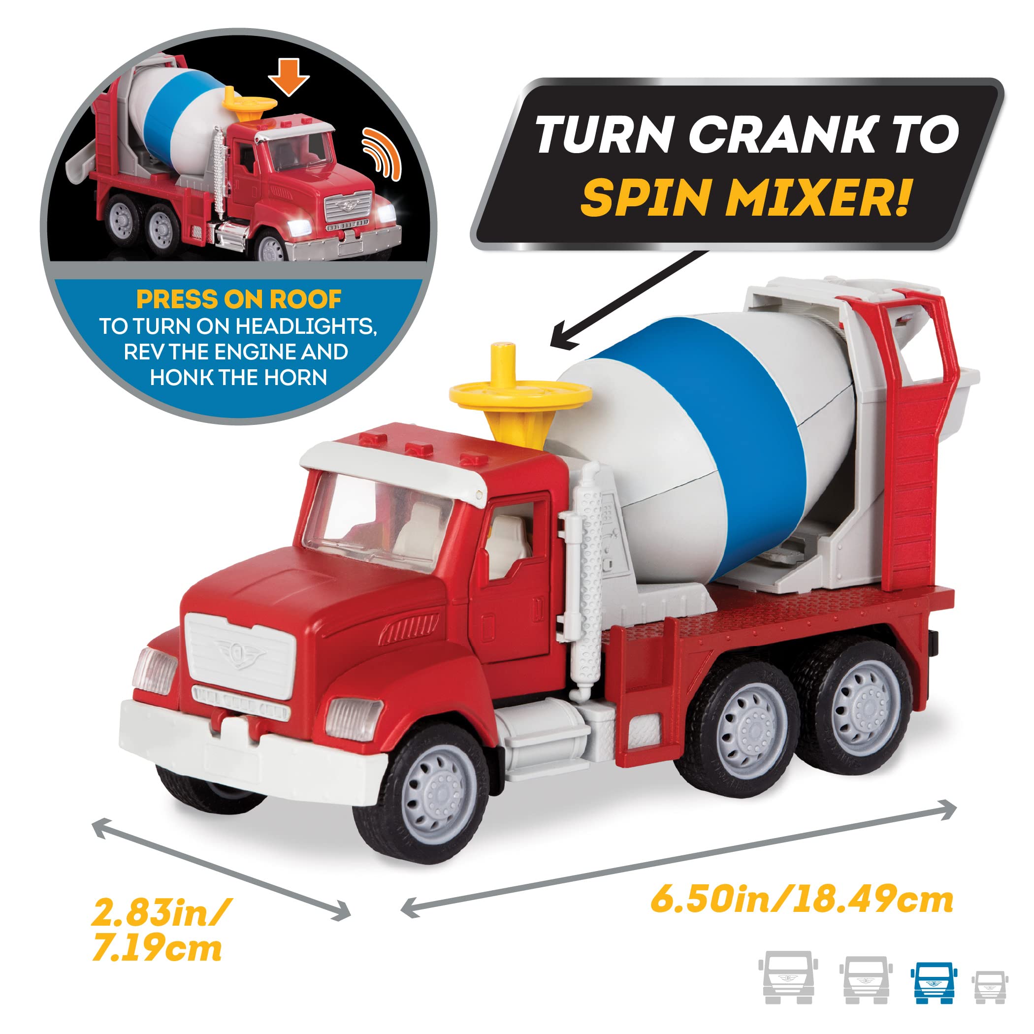 DRIVEN by Battat Micro Cement Mixer Truck - 1:48 Scale Interactive Toy with Lights & Sounds, Ages 3+ 13