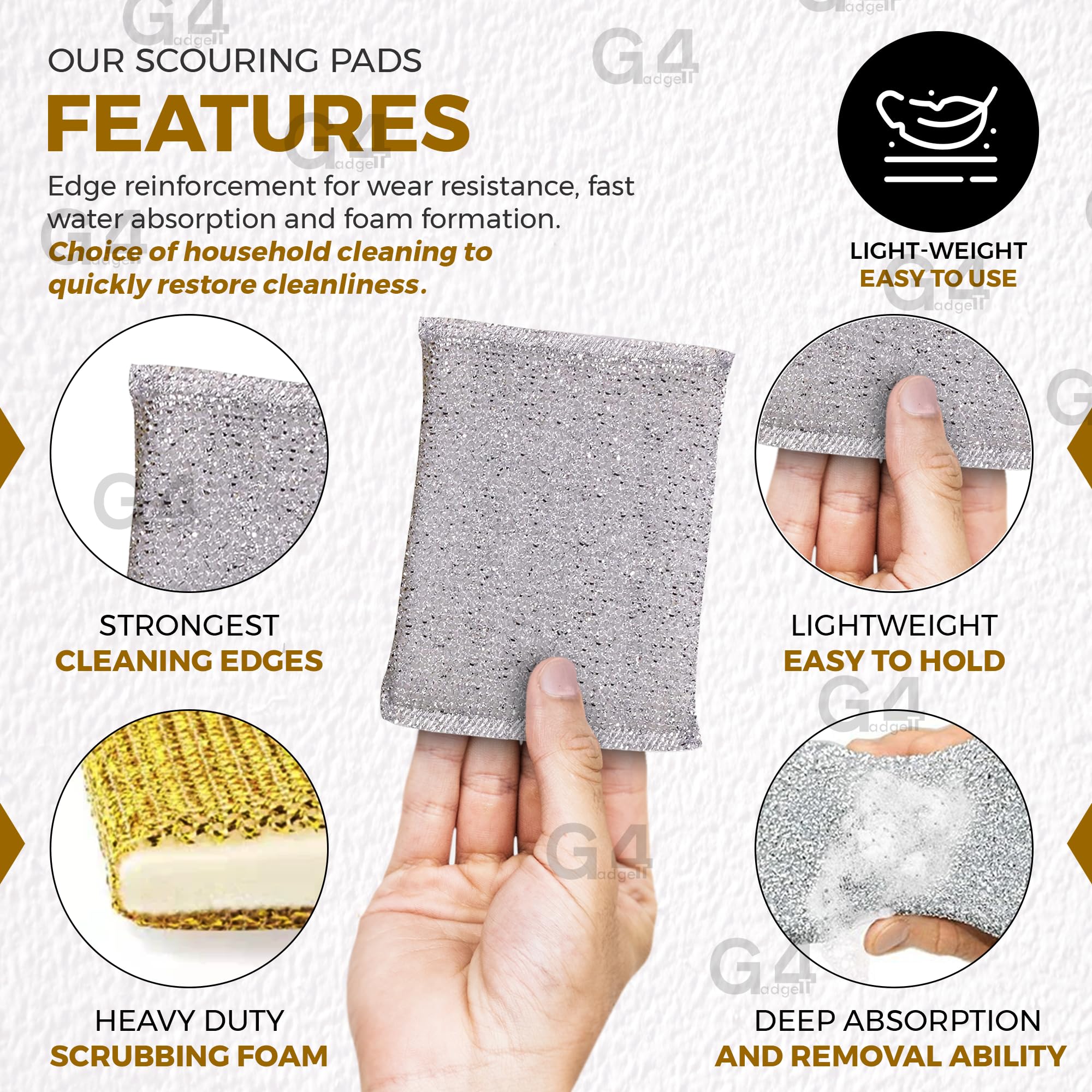 G4GADGET - 6er-Pack metallische Scheuerschwämme, kratzfester Küchenschrubber 3