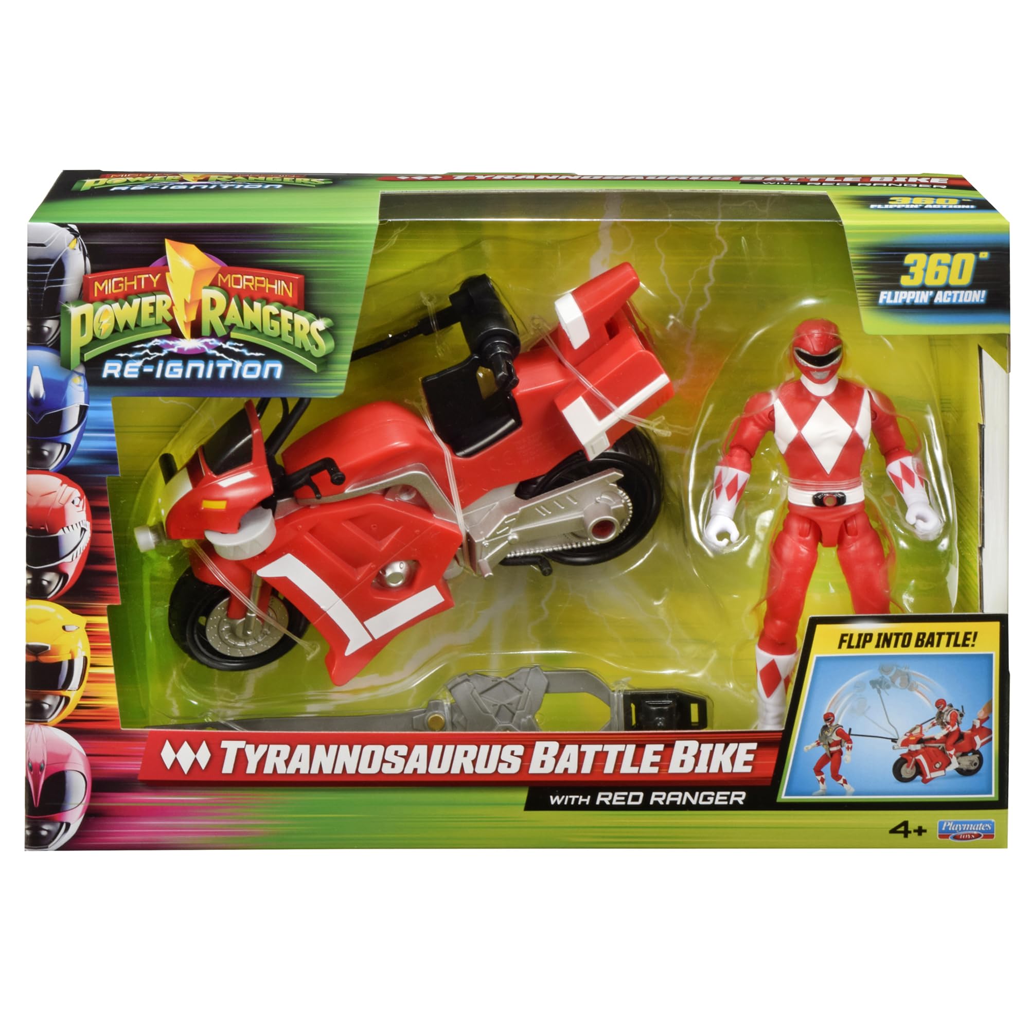 Playmates Power Rangers Mighty Morphin Re-Ignition Tyrannosaurus Battle Bike with Red Ranger Figure 1