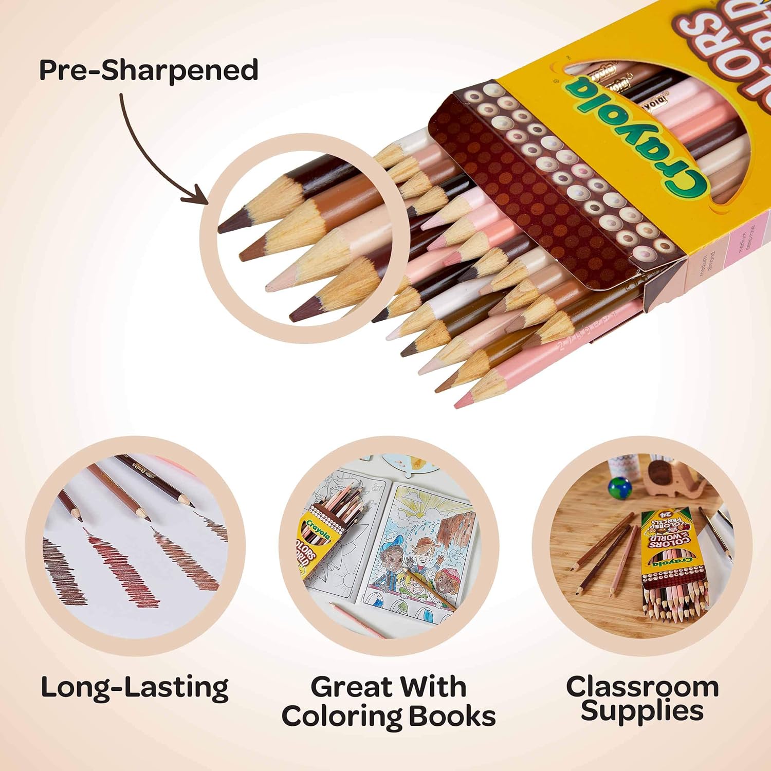 Crayola Colours of the World Coloured Pencils - 24 Multicultural Skin Tone Pencils for Kids 3+ 4
