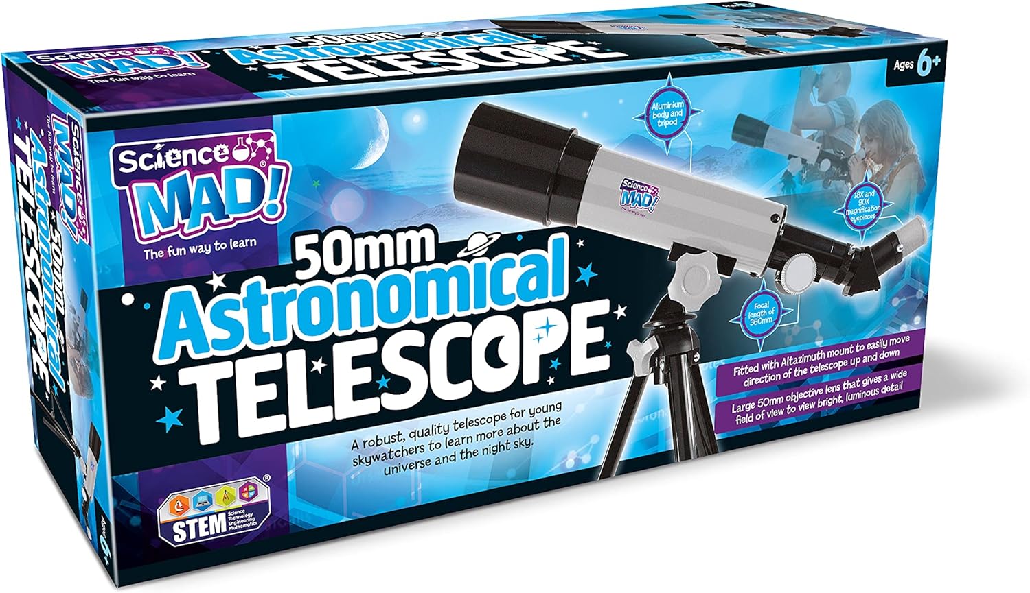 Science Mad SM52 50mm Astronomical Telescope - 90X Magnification for Kids 8+ 1
