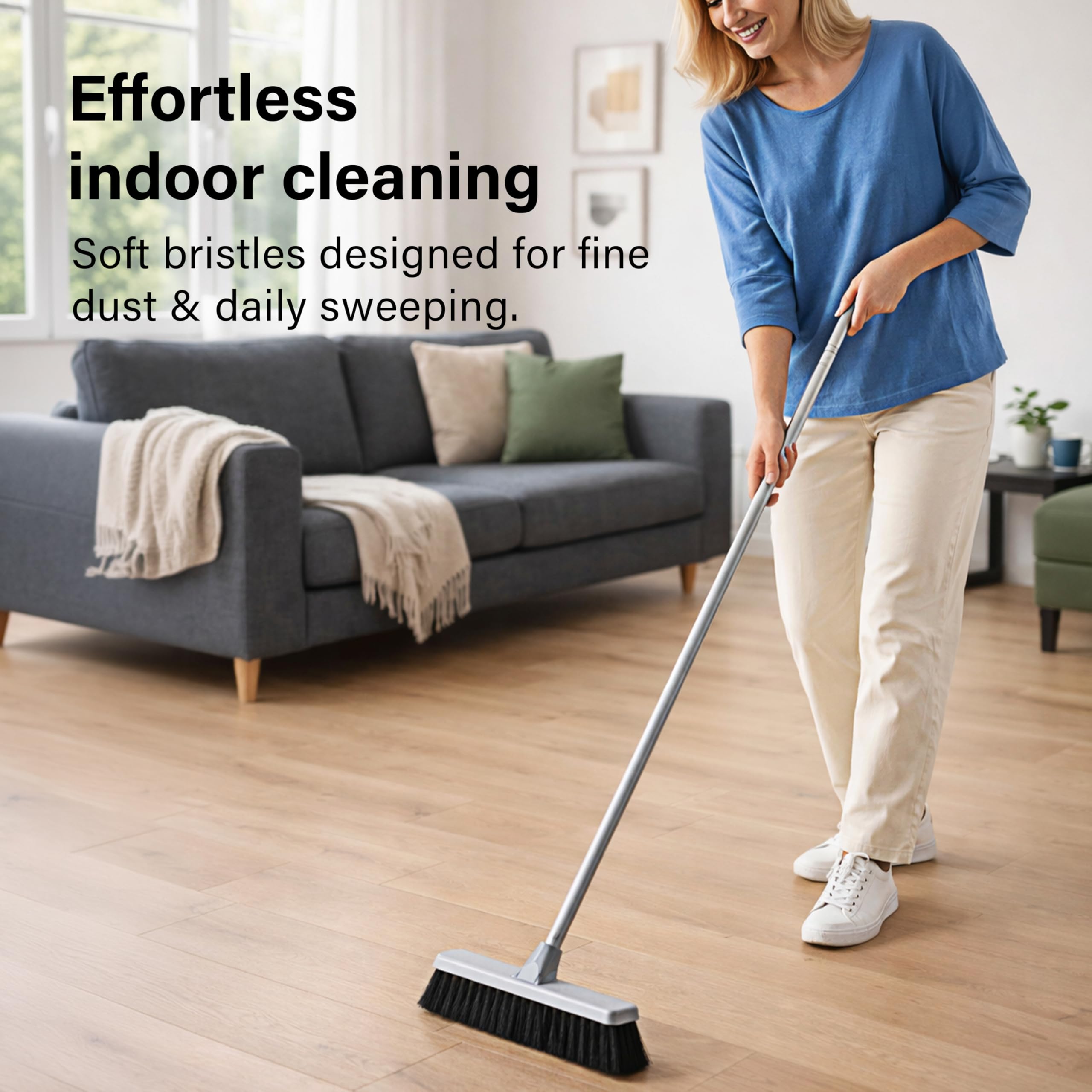Ofah Hand Broom - Soft Bristles for Dust-Free Indoor Cleaning | Grey Plastic