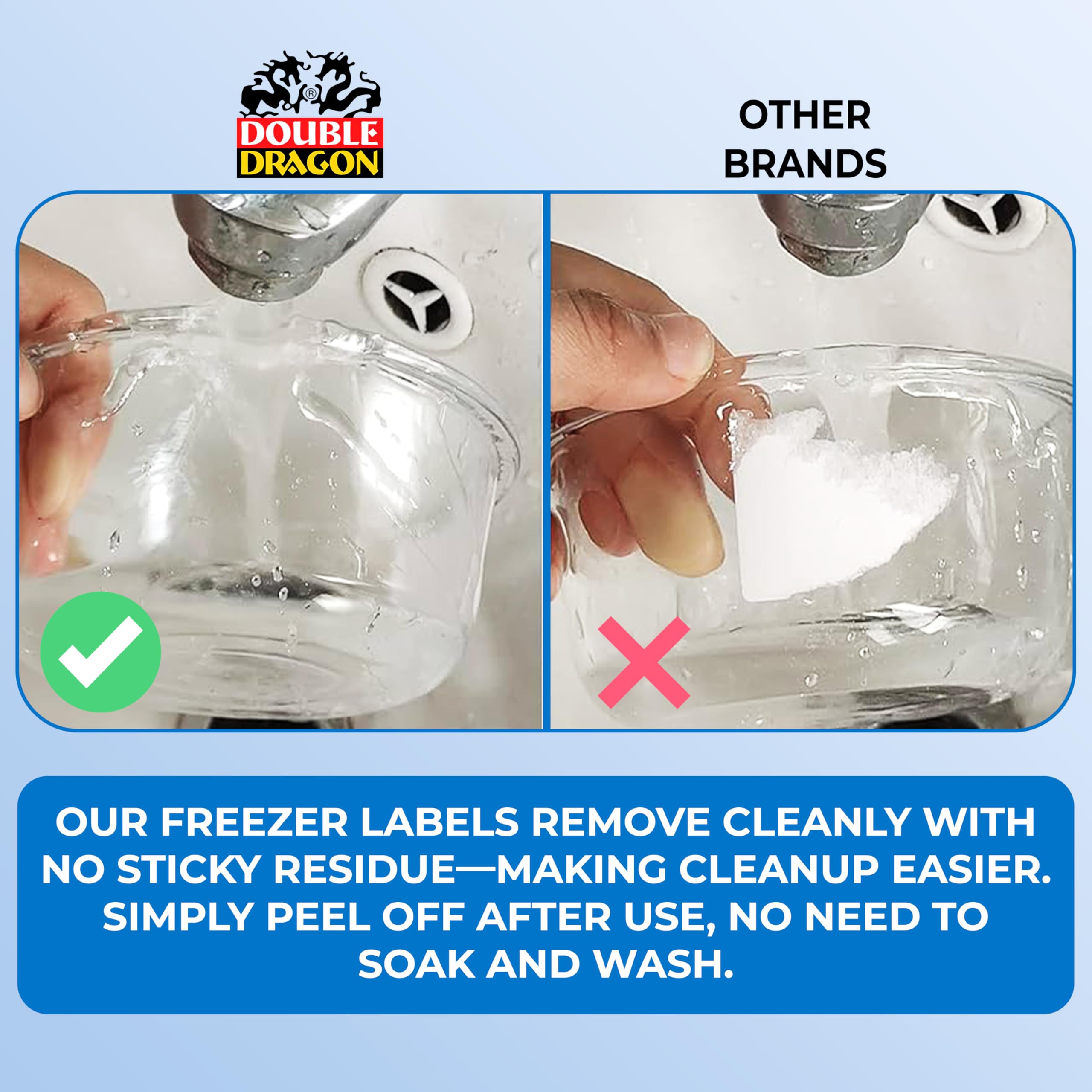 Double Dragon Premium Removable Freezer Stickers - 200 Pack, 6x3cm | Waterproof & Residue-Free