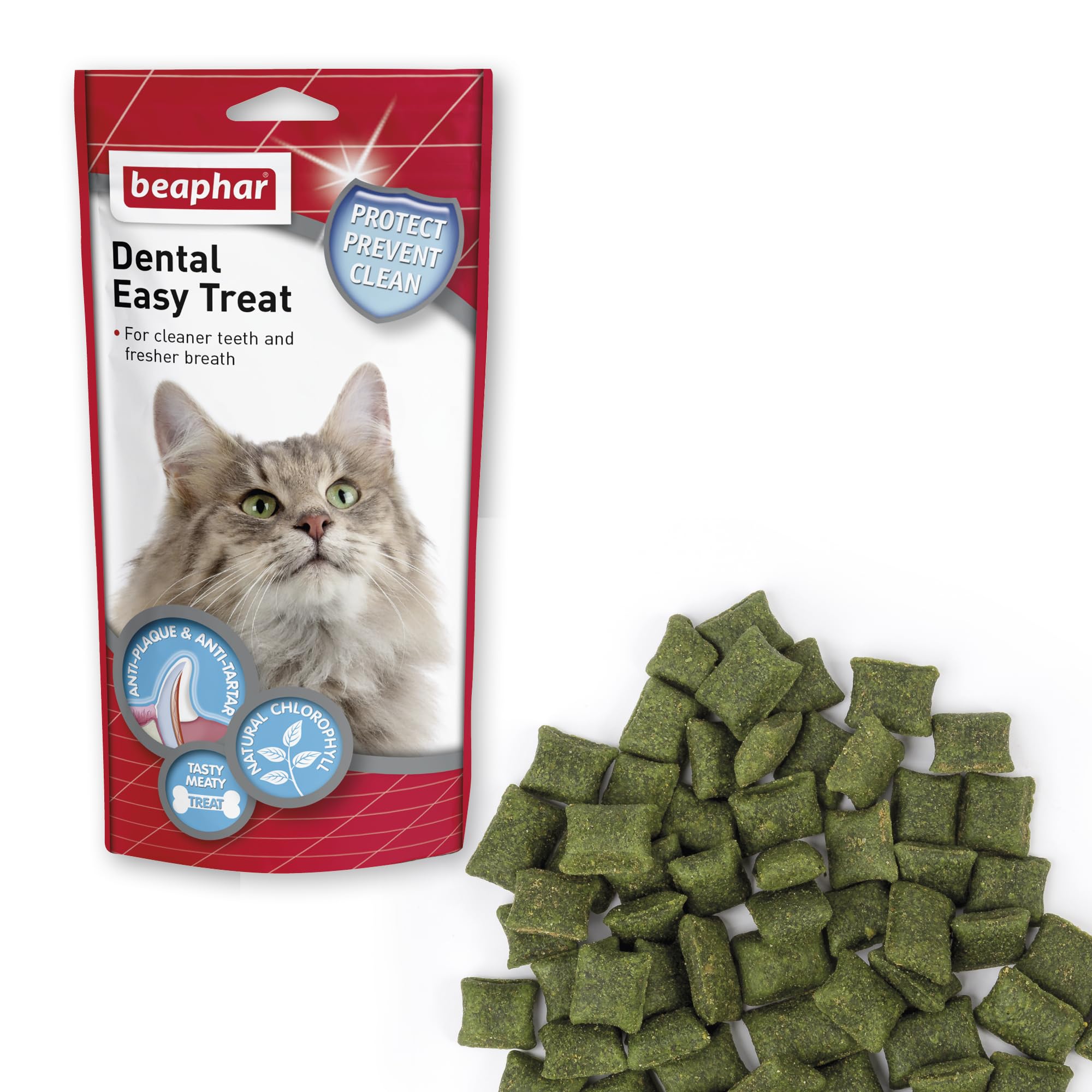 Beaphar Dental Easy Treats for Cats - Cleaner Teeth & Fresher Breath | Chlorophyll Added | All Breeds