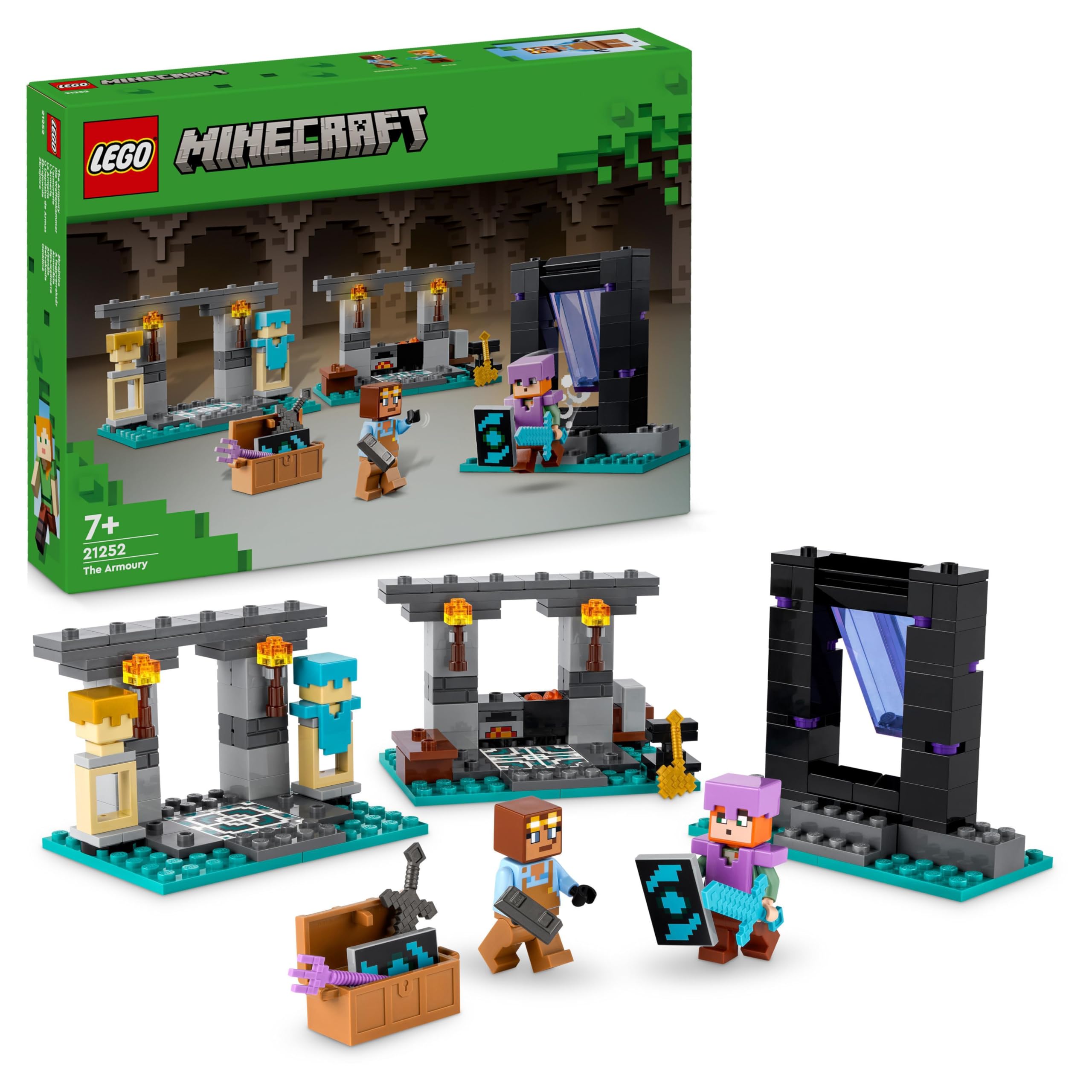 LEGO Minecraft The Armoury 21252 - Building Set with Alex, Armoursmith & Nether Portal