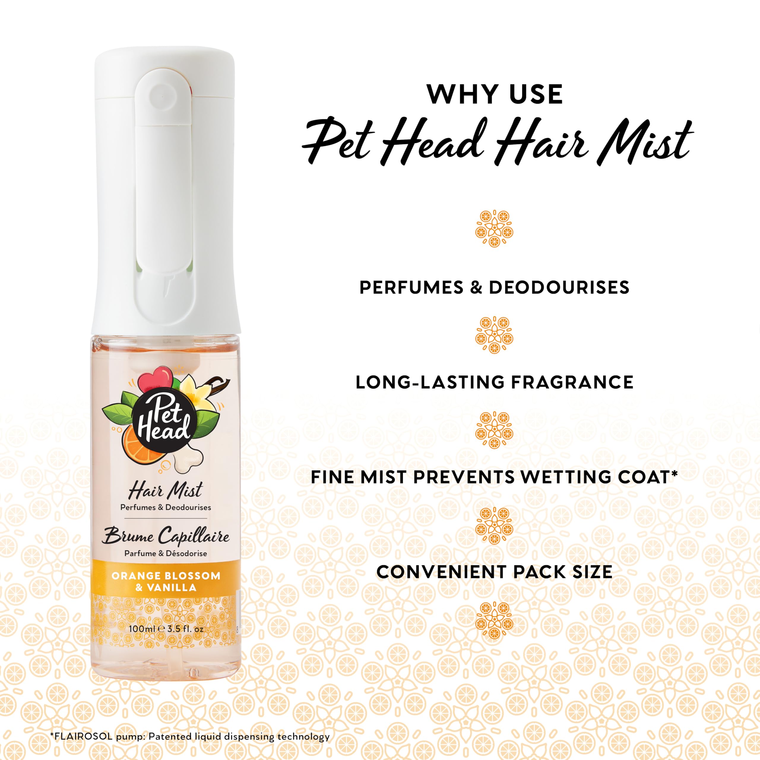 Pet Head Orange Blossom & Vanilla Hair Mist - 100 ml | Alcohol-Free | Deodorises & Refreshes