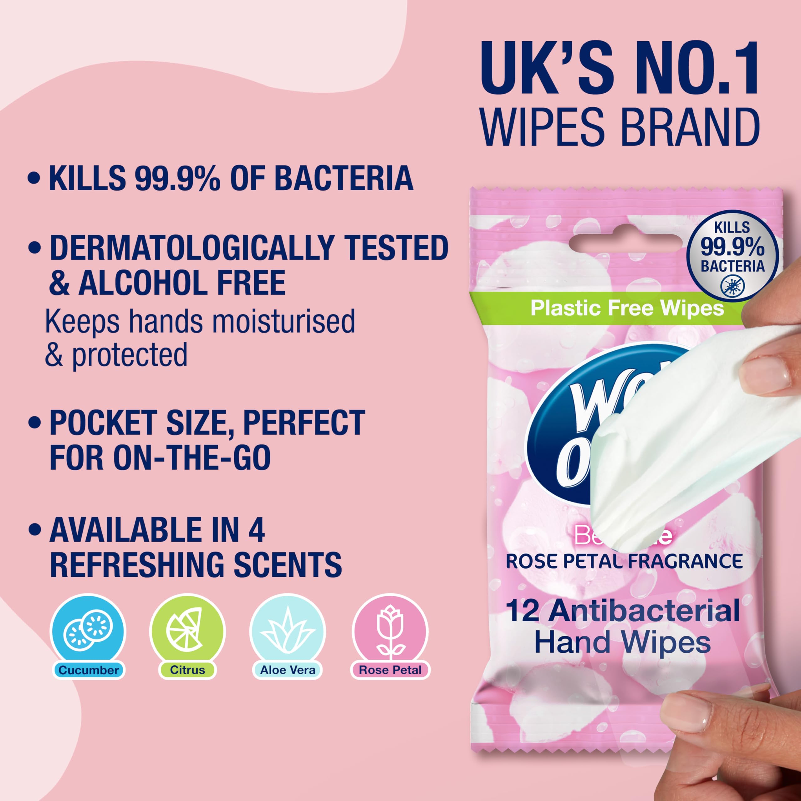 Wet Ones Be Cute Antibacterial Biodegradable Hand Wipes - Rose Scent, 12 Count Pack (144 Total Wipes) 2