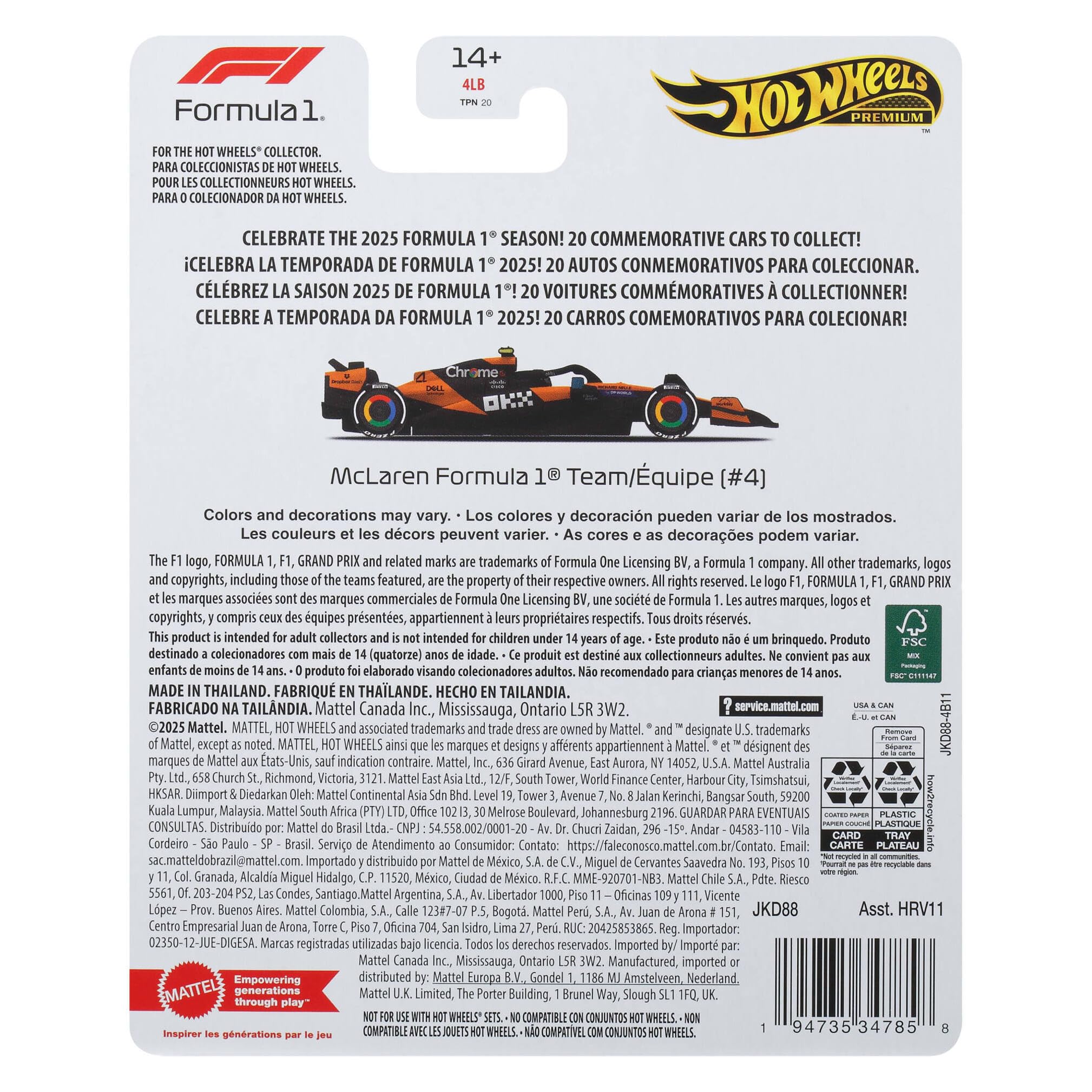 Hot Wheels 1:64 Scale McLaren #4 Lando Norris F1 Die-Cast Collectible JKD88 7