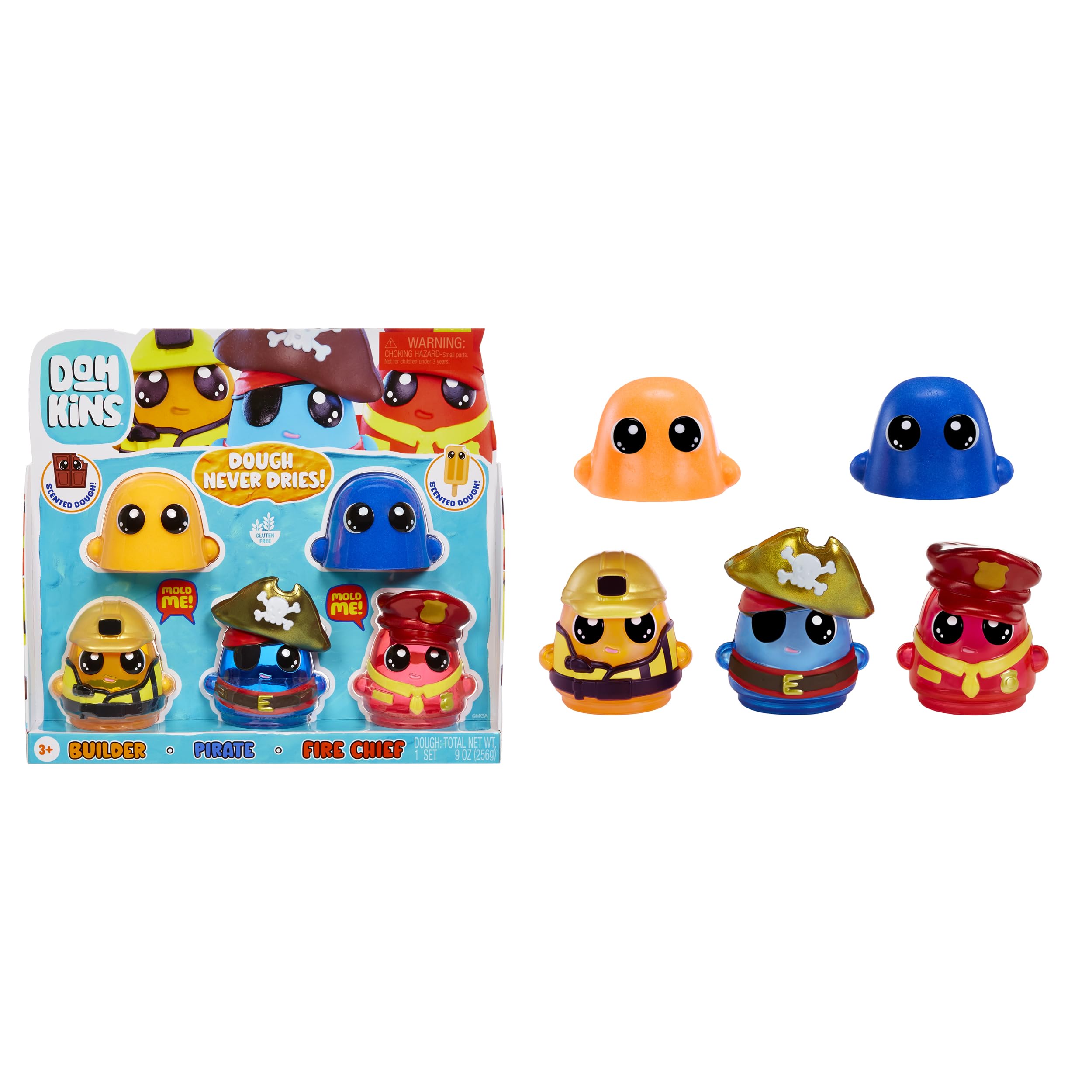 Dohkins Hero Pack Characters (Builder, Pirate, Fire Chief) - Never-Dry Dough | Ages 3+