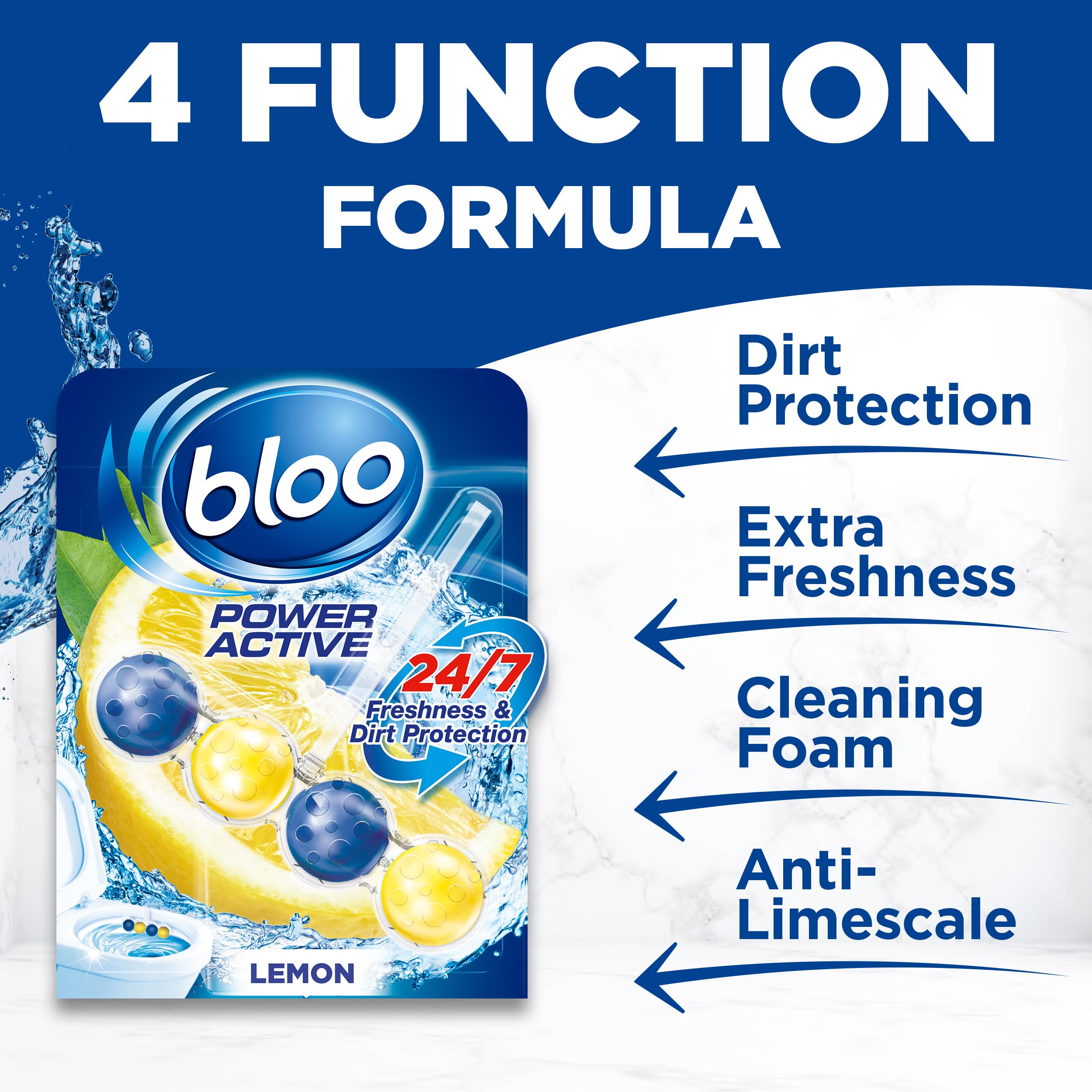 Bloo Power Active Toilet Rim Block XXL Pack (300g = 6x50g) - Fresh Lemon Scent 3