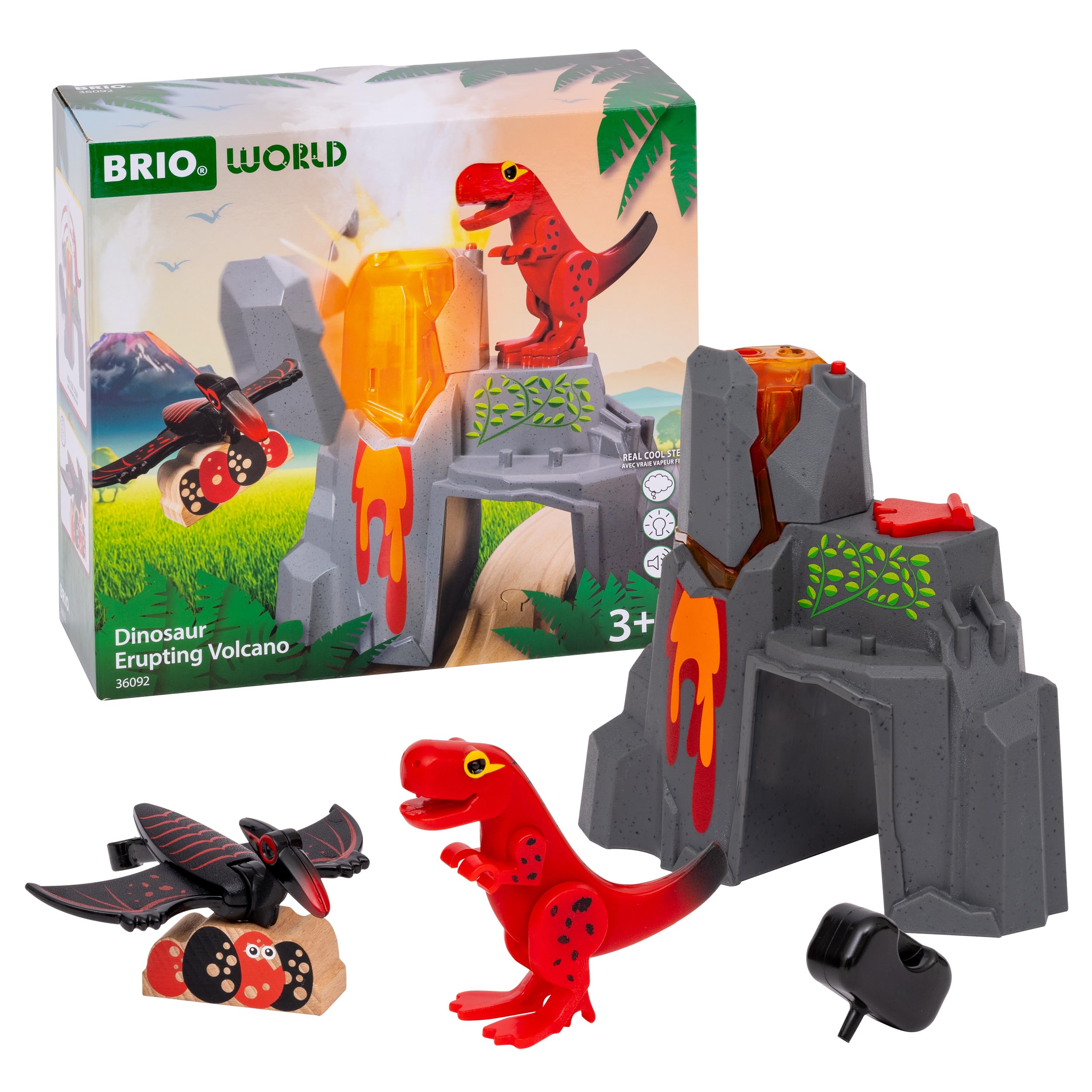 BRIO World Dinosaur Erupting Volcano Playset | Ages 3+ | Includes 2 Dinosaurs