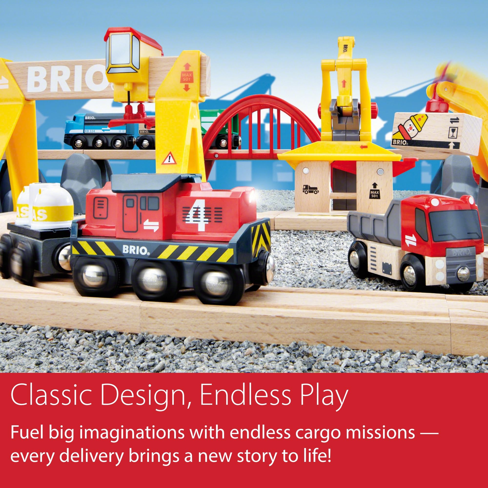 BRIO World Deluxe Cargo Wooden Railway Train Set | 54 Pieces | Age 3+ 5