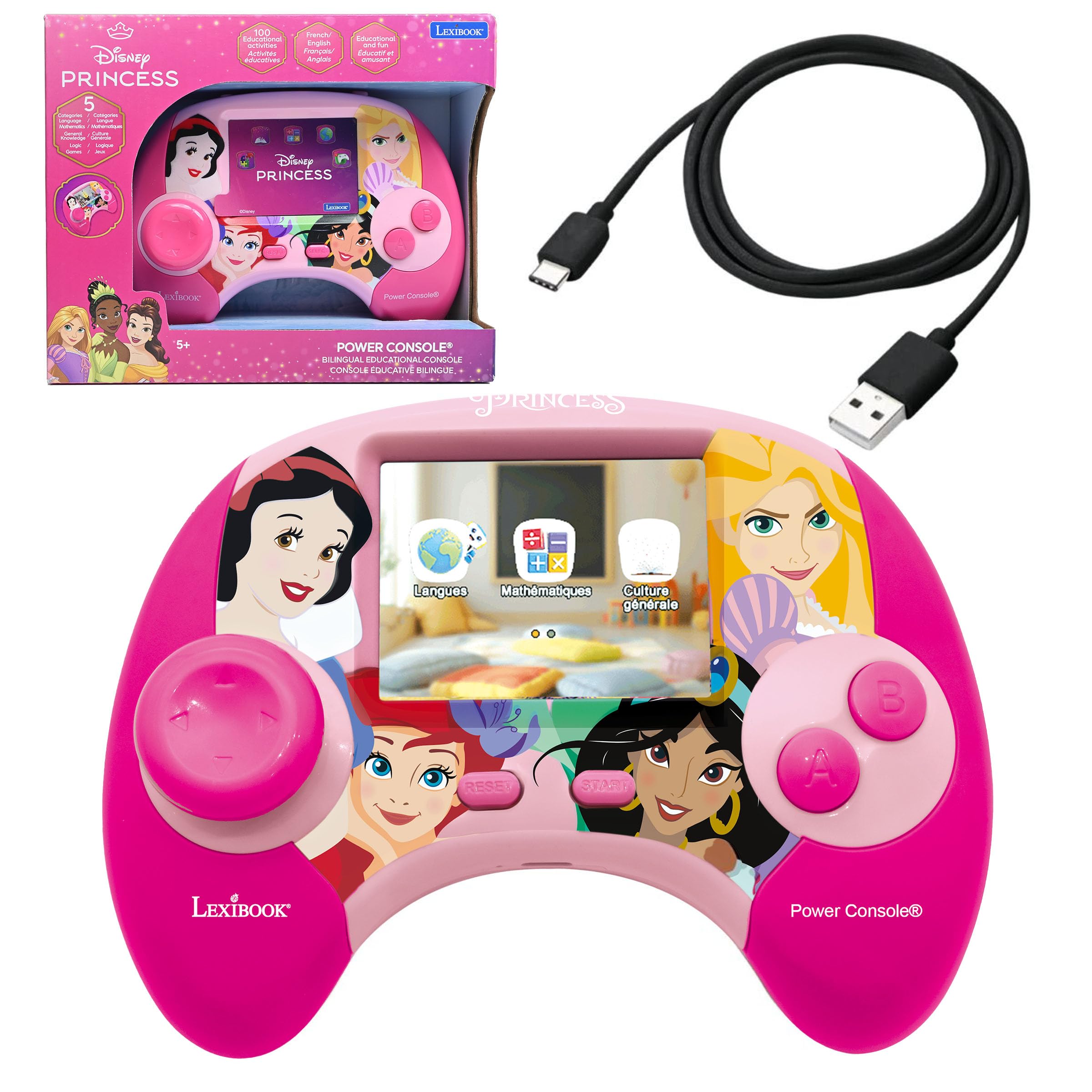 Lexibook Disney Princess Power Console® - Bilingual Educational Game Console with 100 Activities (French/English), Ages 4+