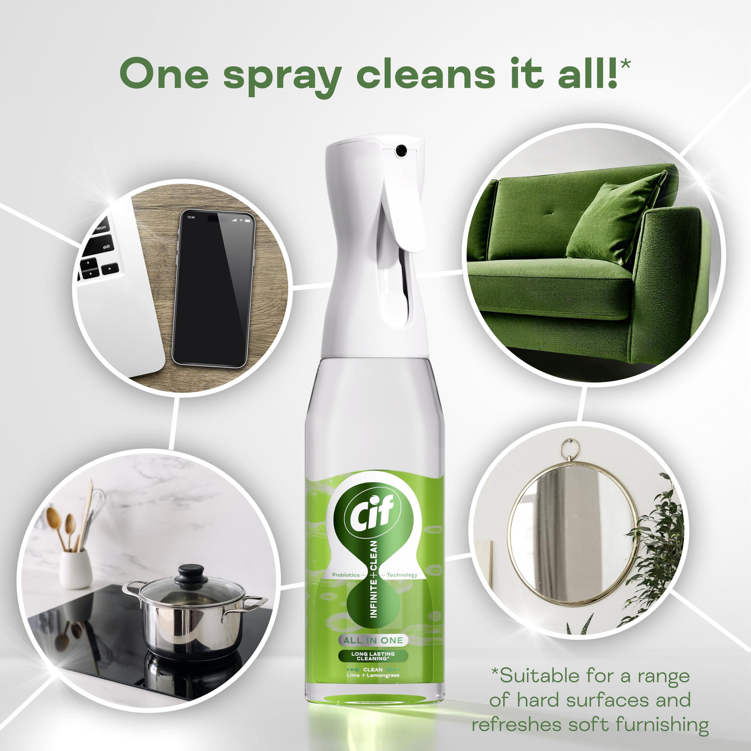 Cif Infinite Clean All-in-One Cleaner Reload - Lime & Lemongrass Scent | Probiotics Powered | 590 ml 4