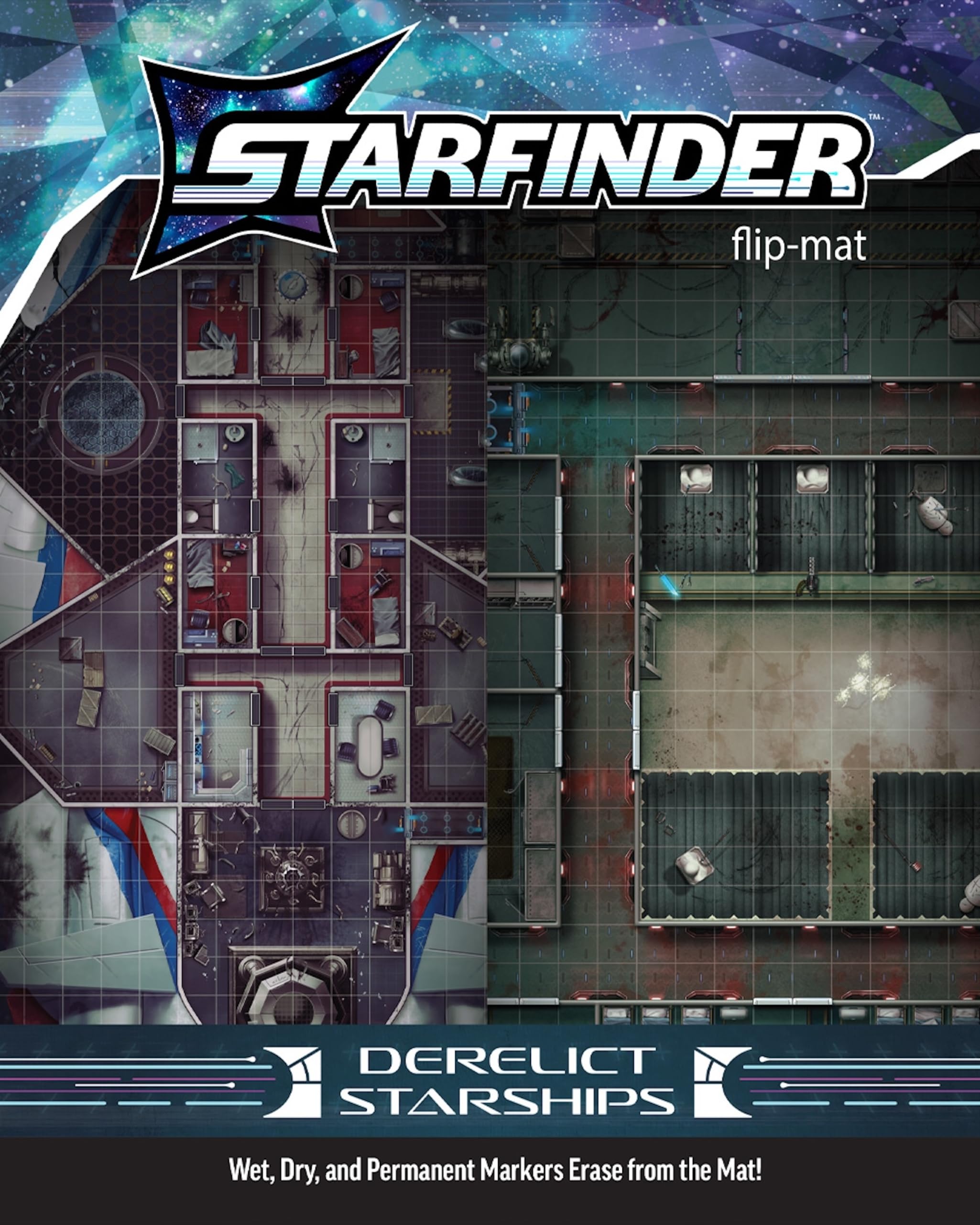 Paizo Starfinder Flip-Mat: Derelict Starships | Reversible Battle Map | Standard Edition 1