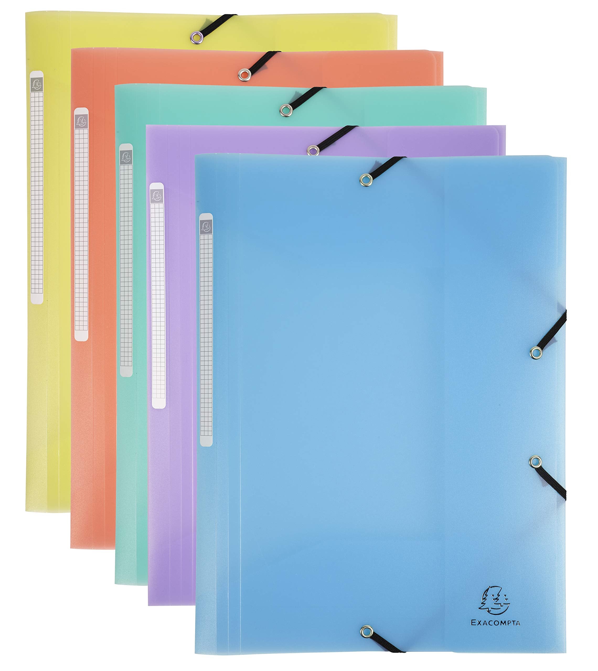 Exacompta Chromaline 55170E Elasticated 3-Flap File Folders | A4, 250 Sheets, Pack of 5 Pastel Colours