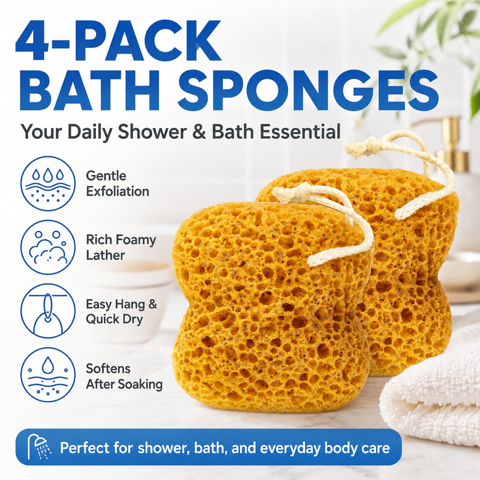 Admygo 4 Pcs Bath Sponge - Soft Honeycomb Exfoliating Body Sponge for Daily Cleansing 7