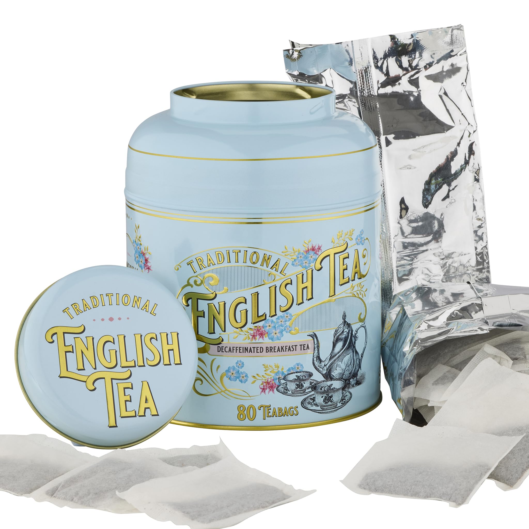 New English Teas Vintage Victorian Powder-Blue Tea Caddy with 80 Decaffeinated English Breakfast Teabags 11