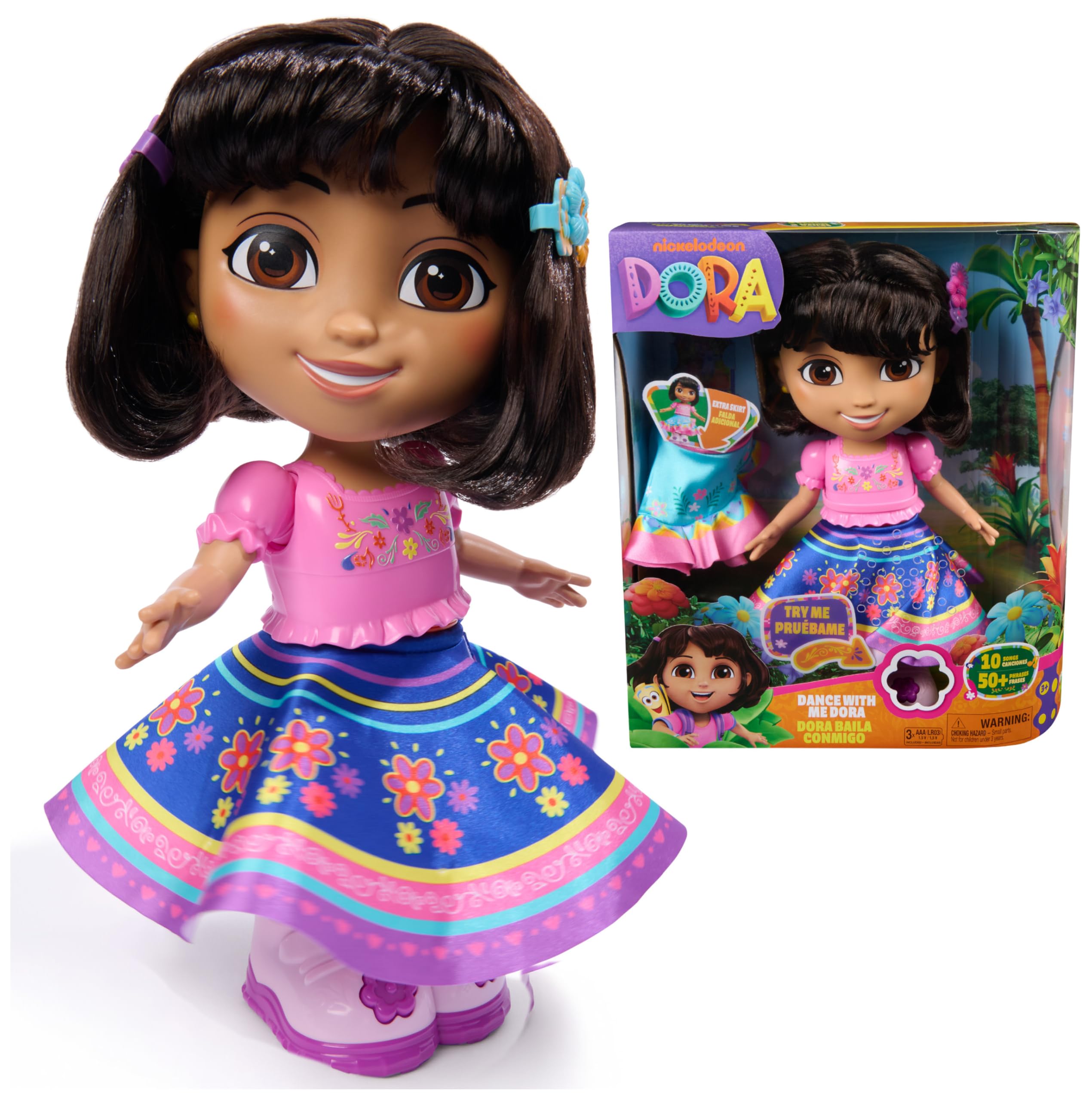 DORA Dance with Me Dora Interactive Dancing Doll | Bilingual | Includes 2 Skirts | Ages 3+