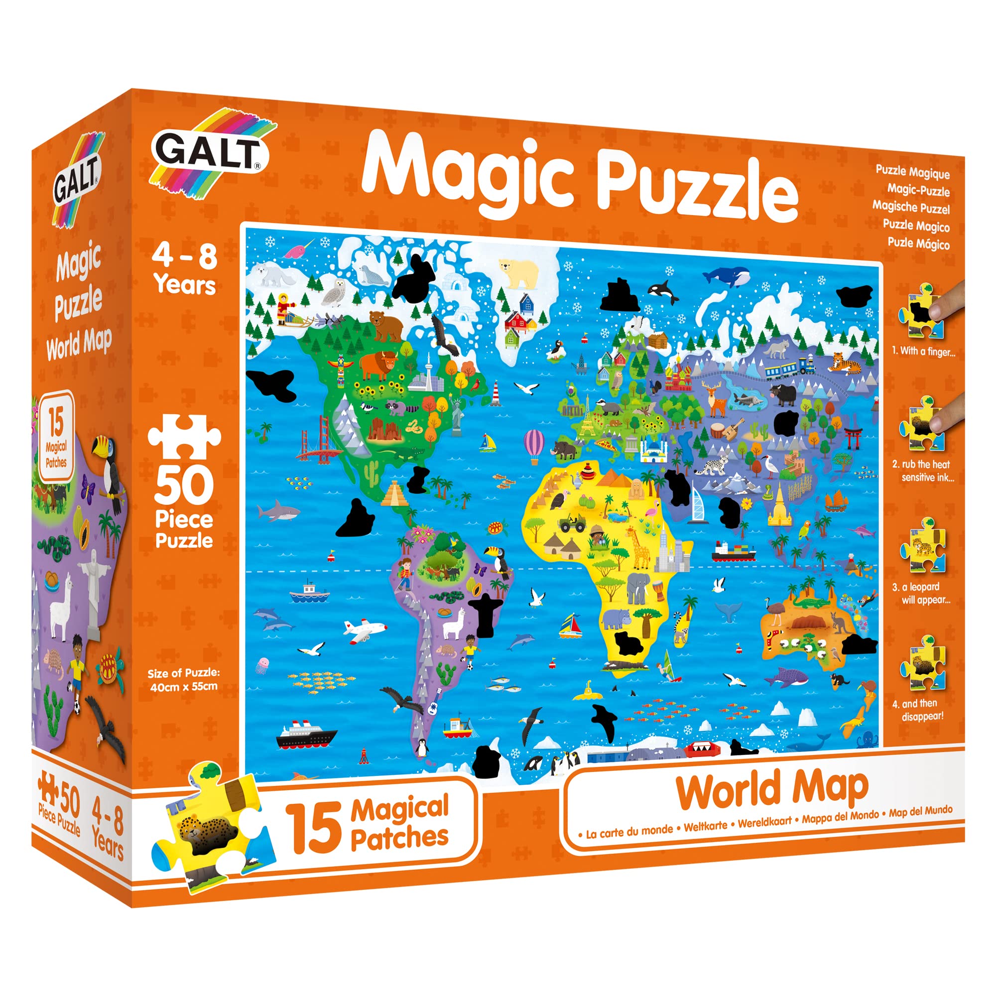 Galt Magic Puzzle - World Map, 50 Piece Jigsaw Puzzle for Kids Ages 4+