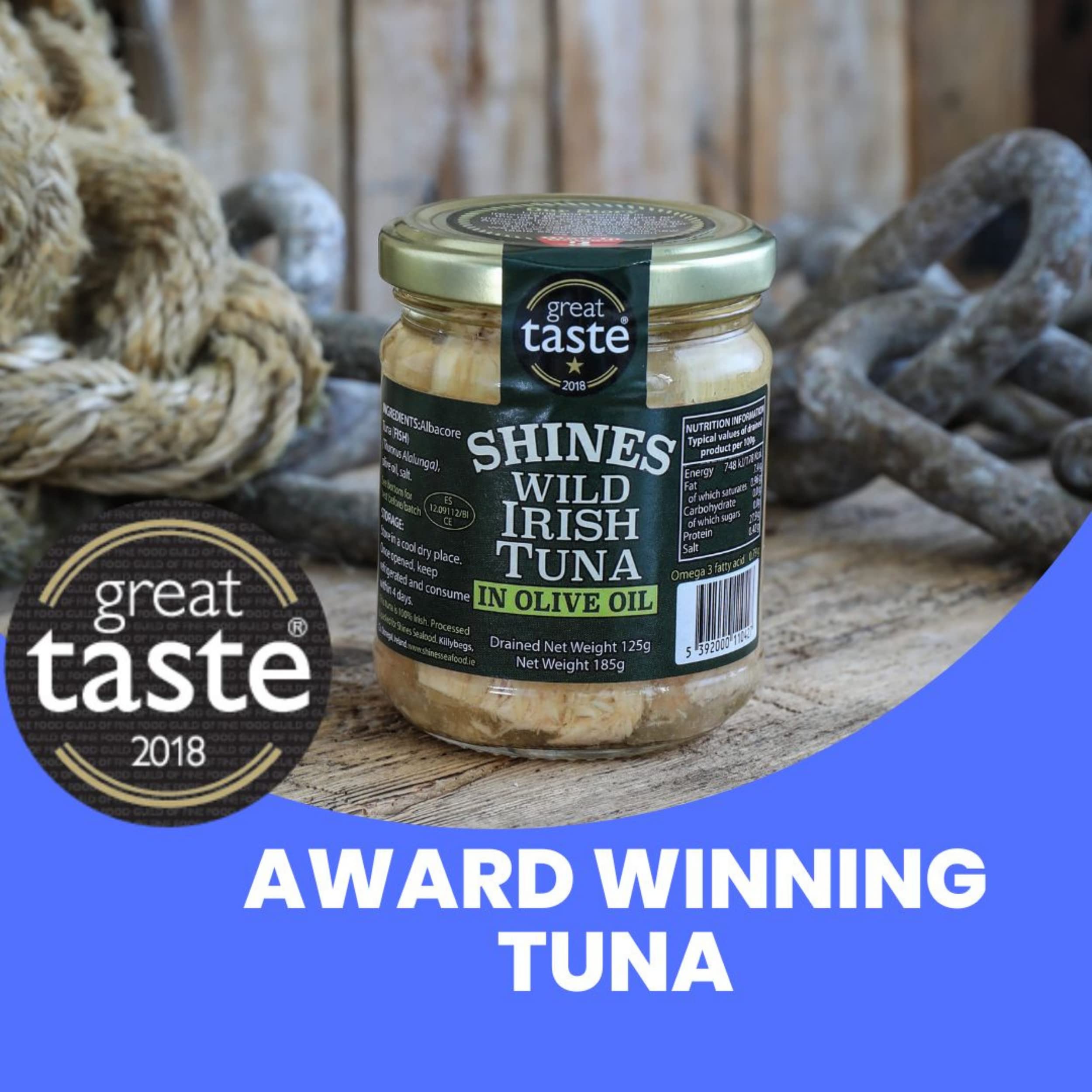 Shines Wild Irish Albacore Tuna in Olive Oil - 3 x 185g Tins | High Protein, Low Carb, Gluten-Free 3