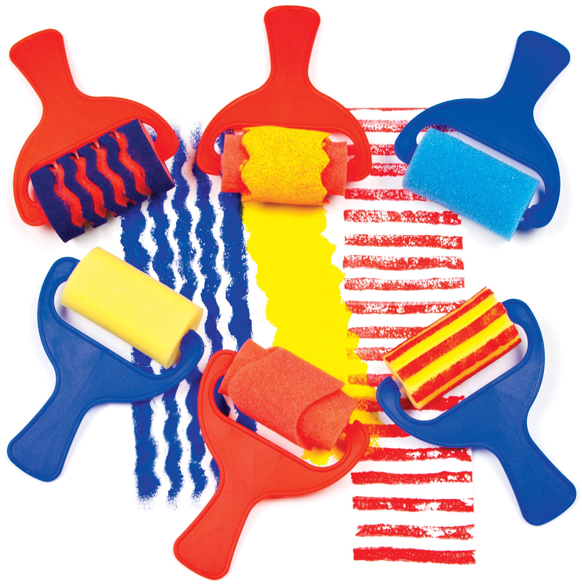 Baker Ross AF731 Sponge Patterned Rollers - Set of 6 | Washable | Approx. 7cm Wide