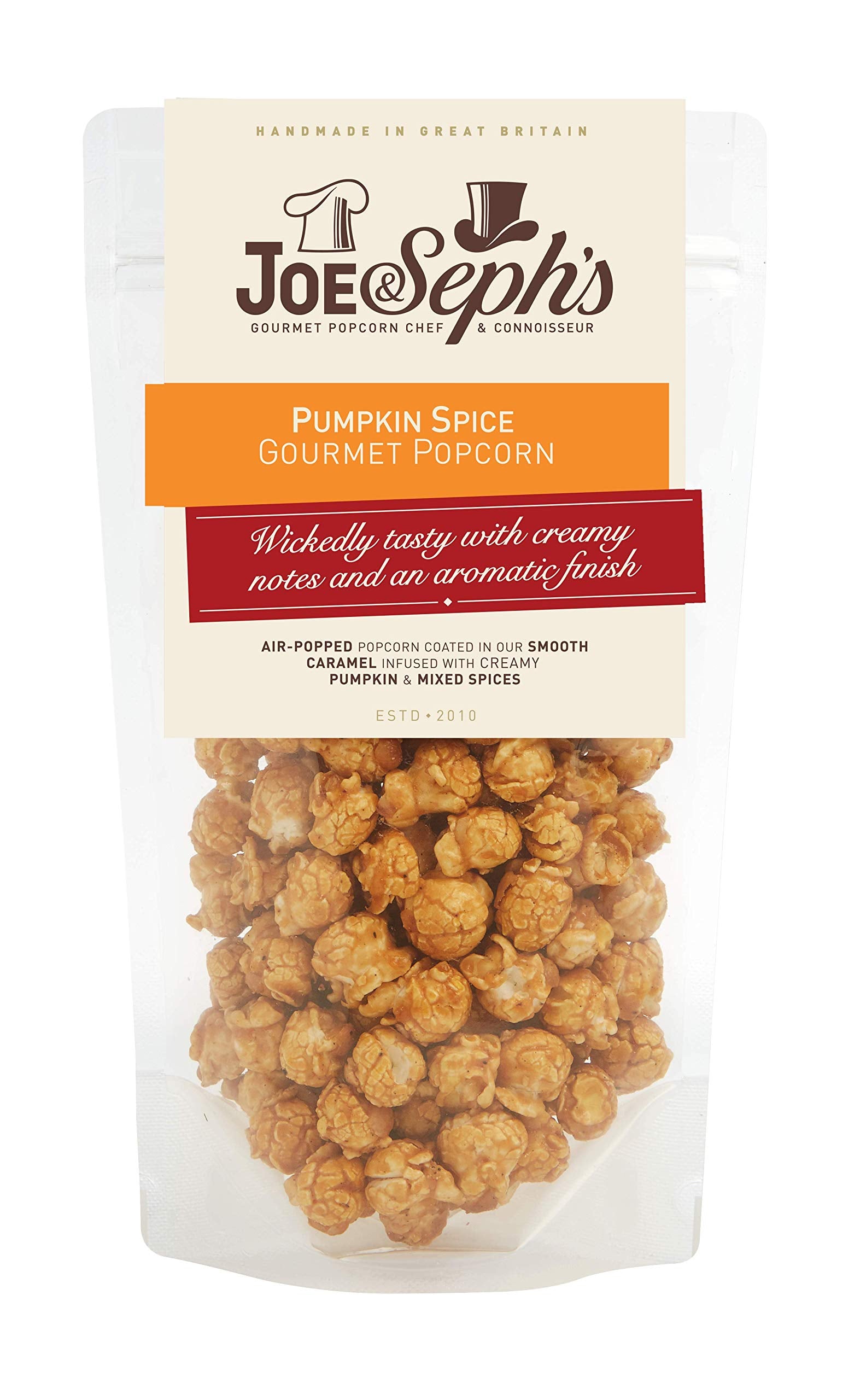 Joe & Seph's Pumpkin Spice Popcorn (80 g) – Gourmet-Karamell-Popcorn aus der Heißluftmaschine mit echtem Kürbis und Zimt