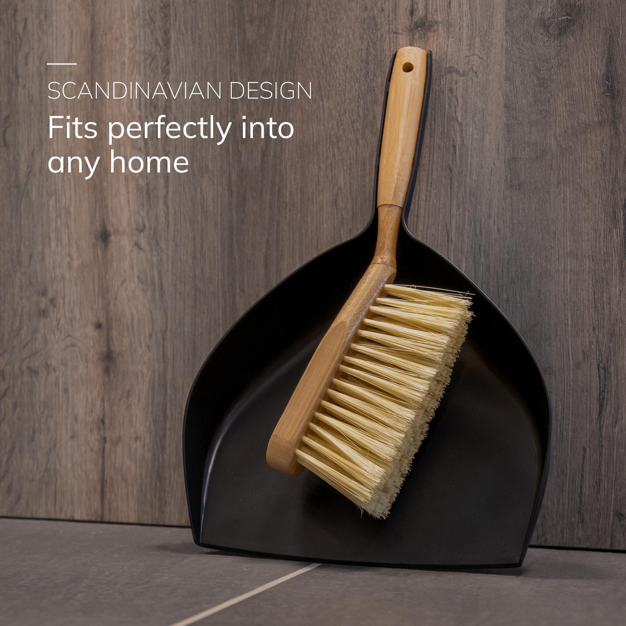 ENA Living Bamboo Dustpan & Brush Set - Eco-Labelled, Durable, User-Friendly | 29cm Brush, 35cm Dustpan 3