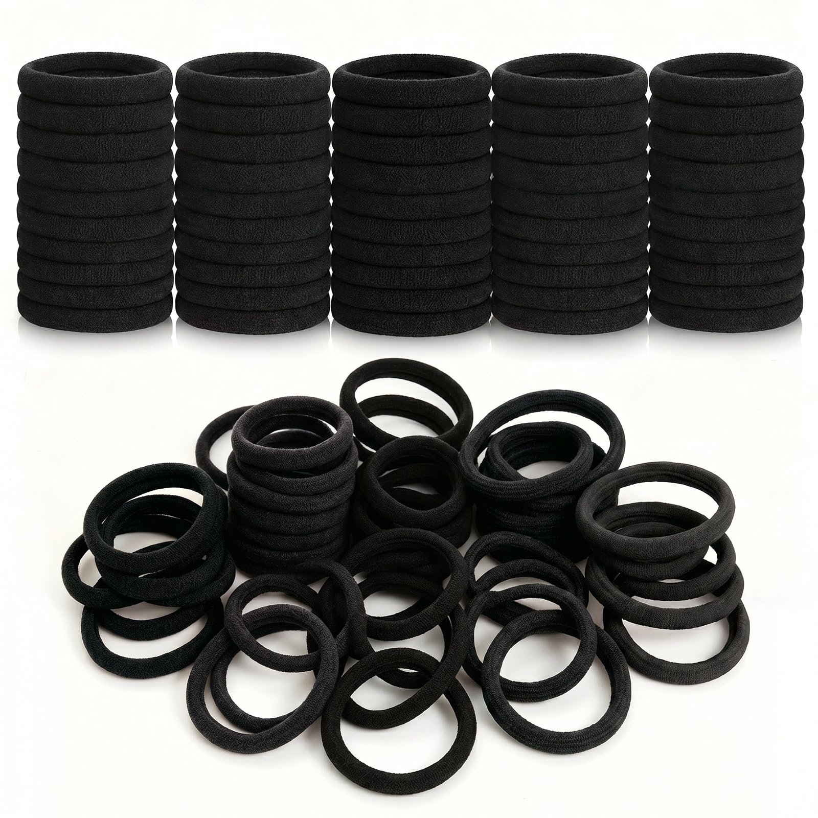 Lafefe 50 Pcs Thick Seamless Hair Bobbles - Strong Elastic Hold | Medium Size Black Nylon 1