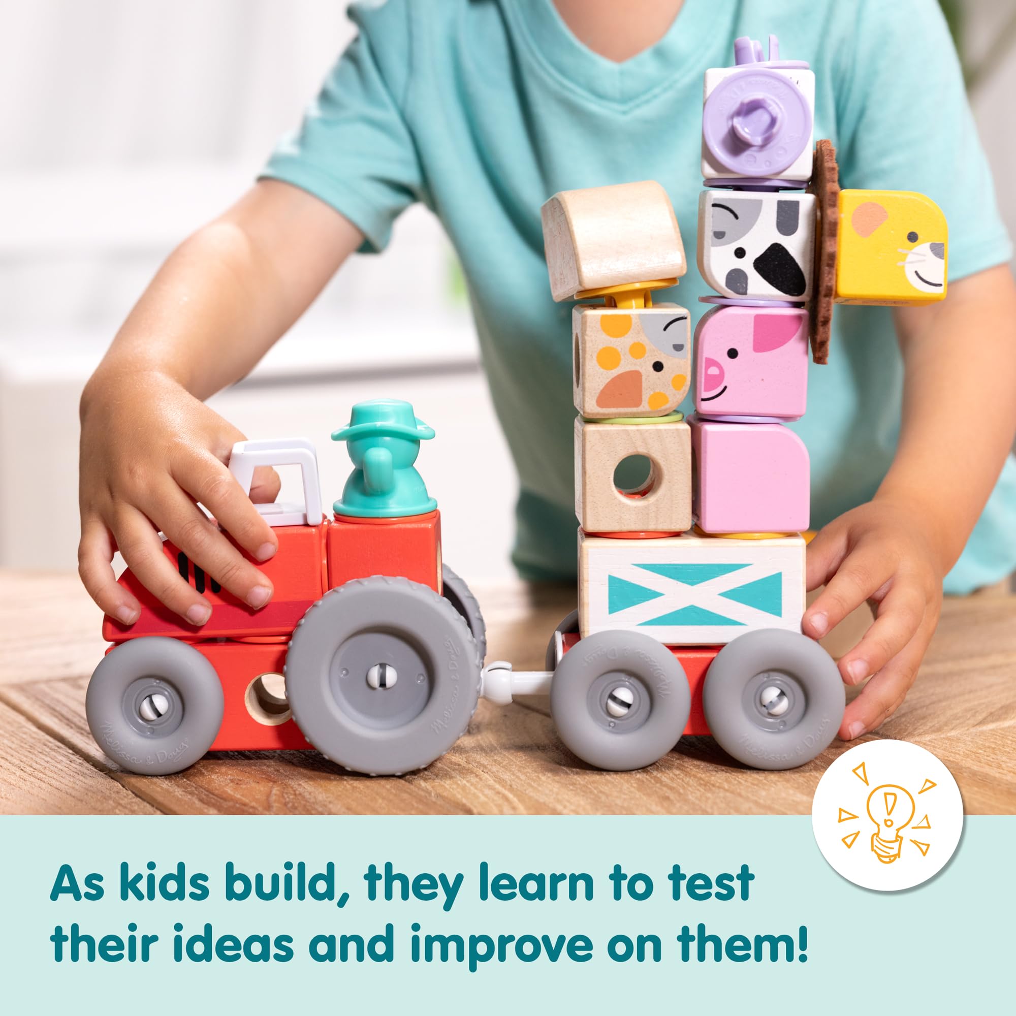 Melissa & Doug Blockables Farm Snap And Play Connectable Wooden Blocks Set for Ages 2+ 4