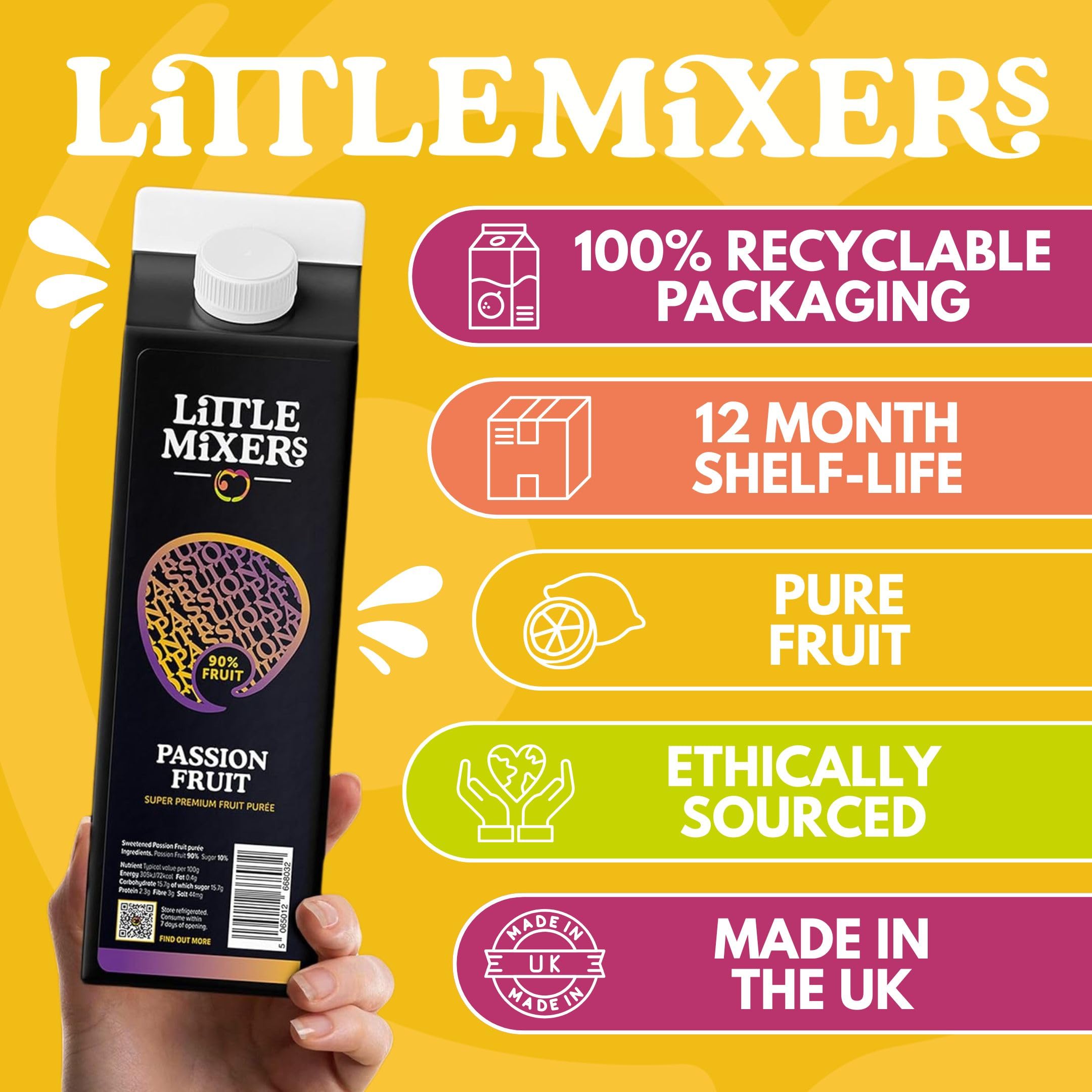 LITTLE MIXERS Passion Fruit Purée - 1L Carton | Cocktail & Dessert Mixer | Made in UK 5