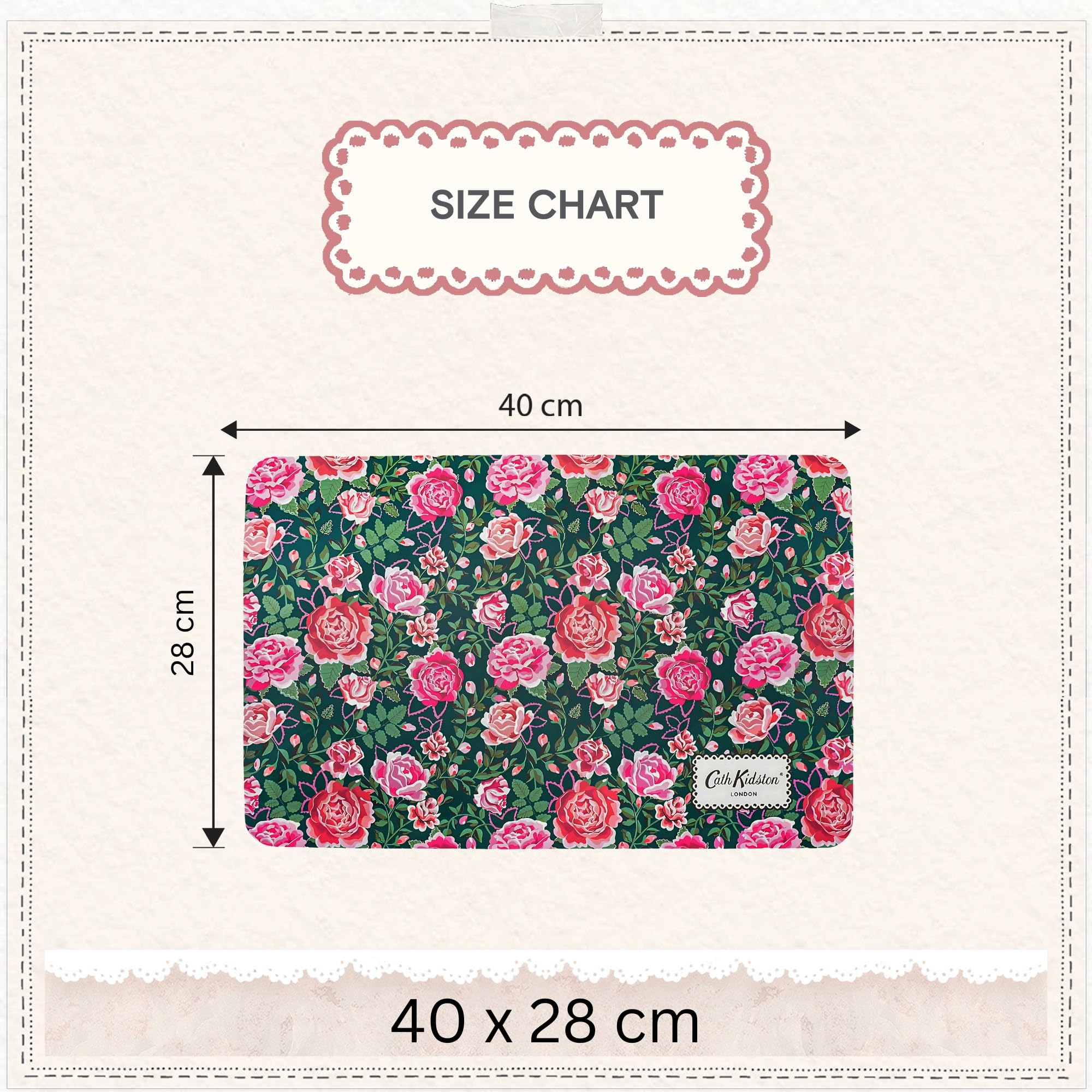 Pet Brands Cath Kidston Dolly Rose Feeding Mat - Waterproof Non-Slip for Double Bowls | 40 x 28 cm 3