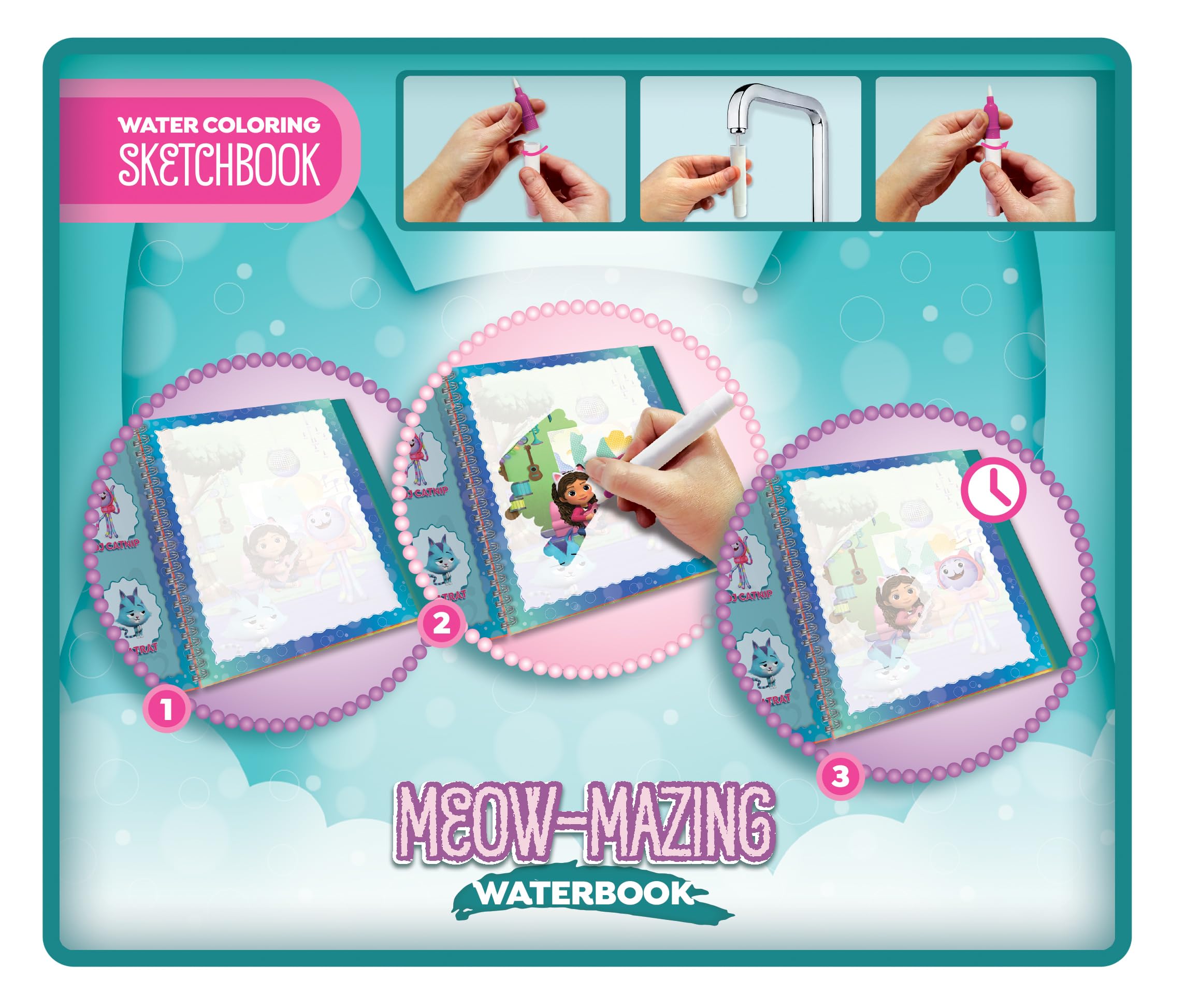 Lisciani Gabby's Dollhouse Meow-mazing Magic Water Colouring Book - Reusable Coloring Activity for Kids 7