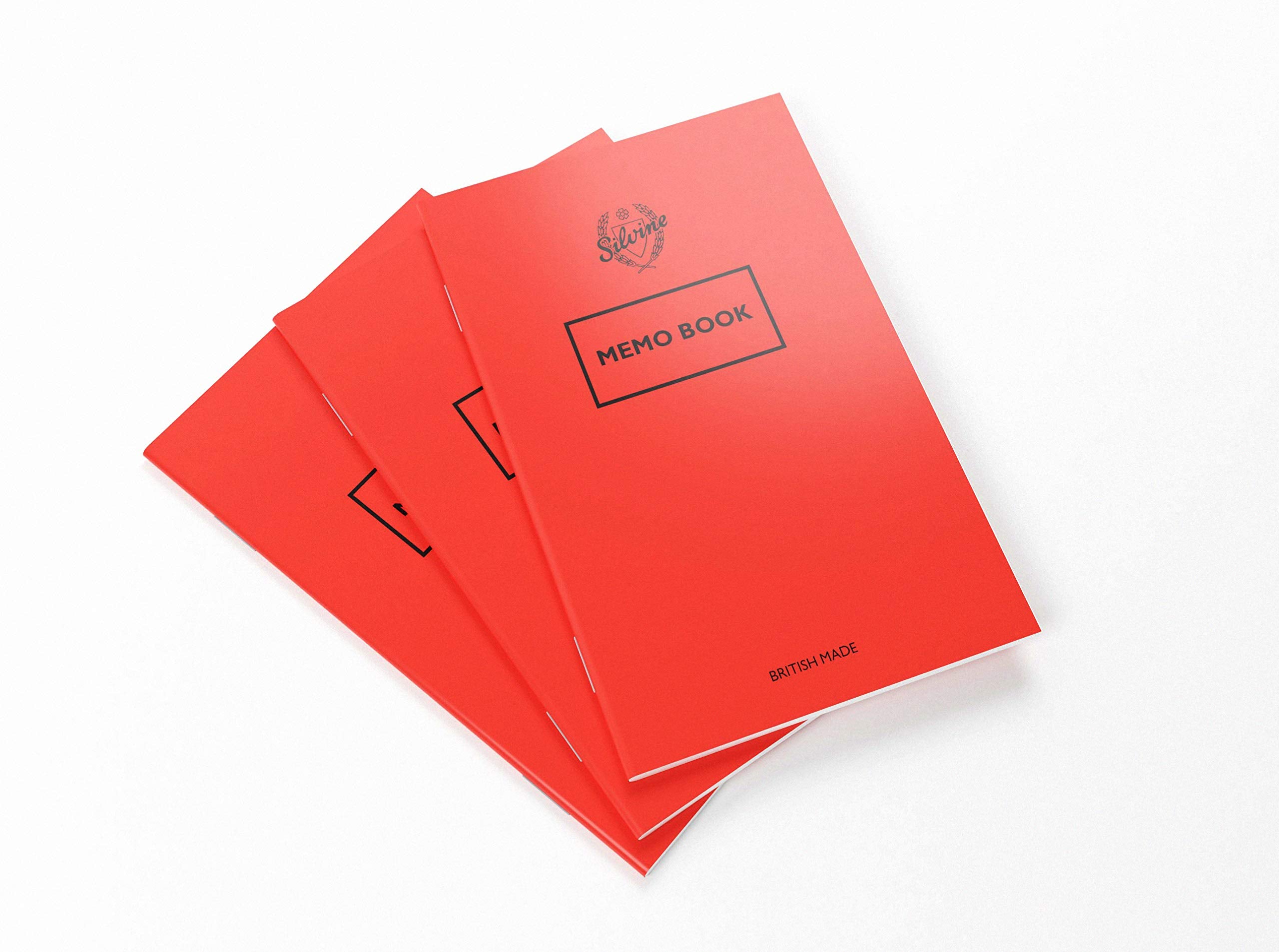 Silvine Red Memo Book - 72 Pages Lined, 158x99mm Pocket Size | 3 Pack | 75gsm Paper 1