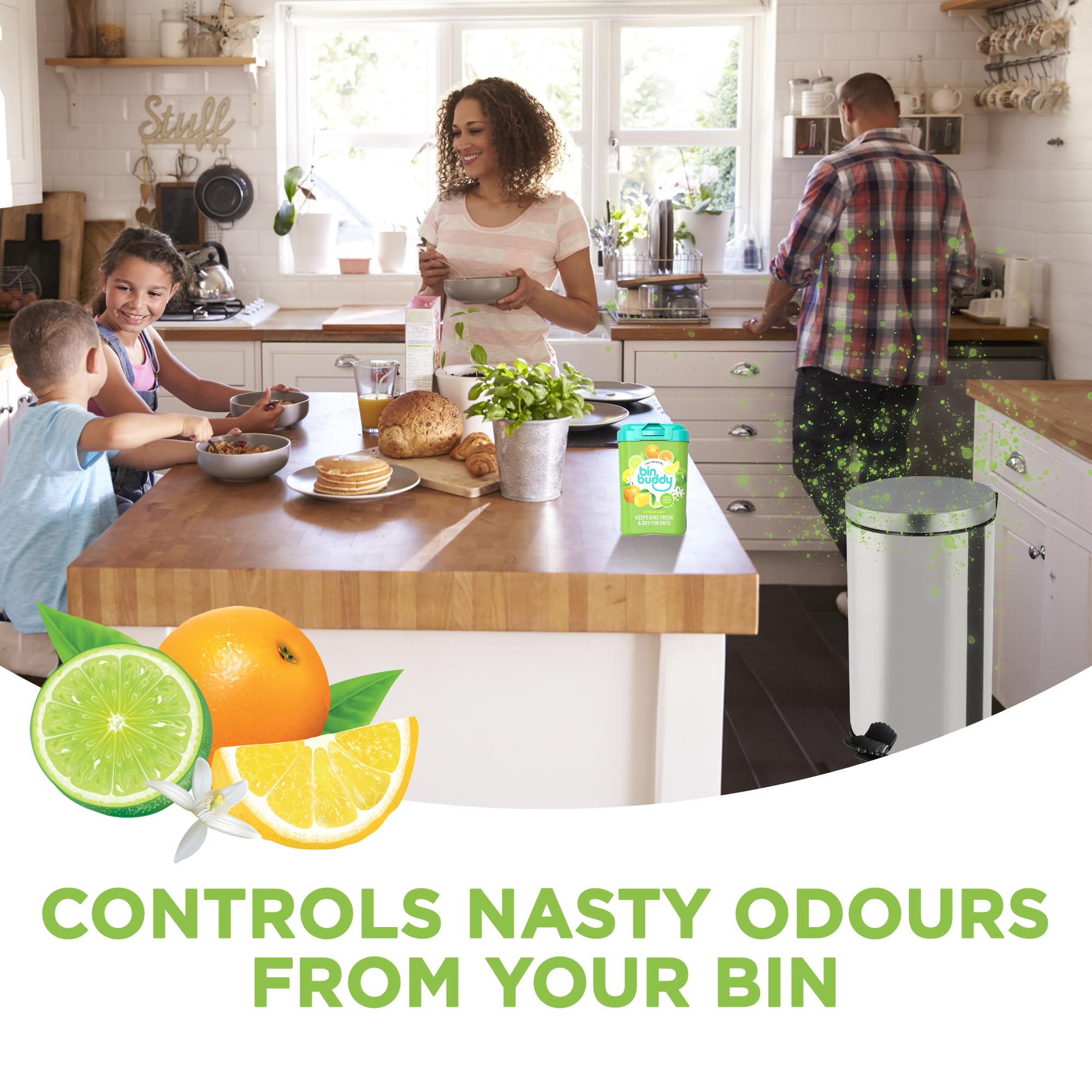 Bin Buddy Fresh Citrus Deodorizer Powder - 450g (Pack of 2) | Odor Eliminator 6