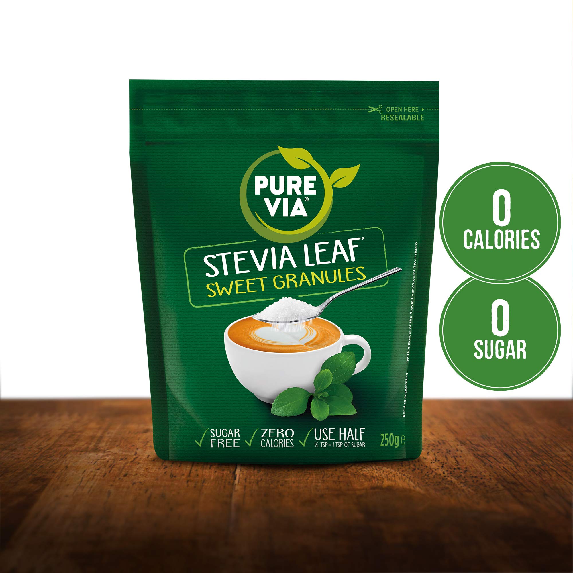 Pure Via Stevia Leaf Sweet Granules - Zero Calorie Sweetener | 250g | Gluten & Sugar Free