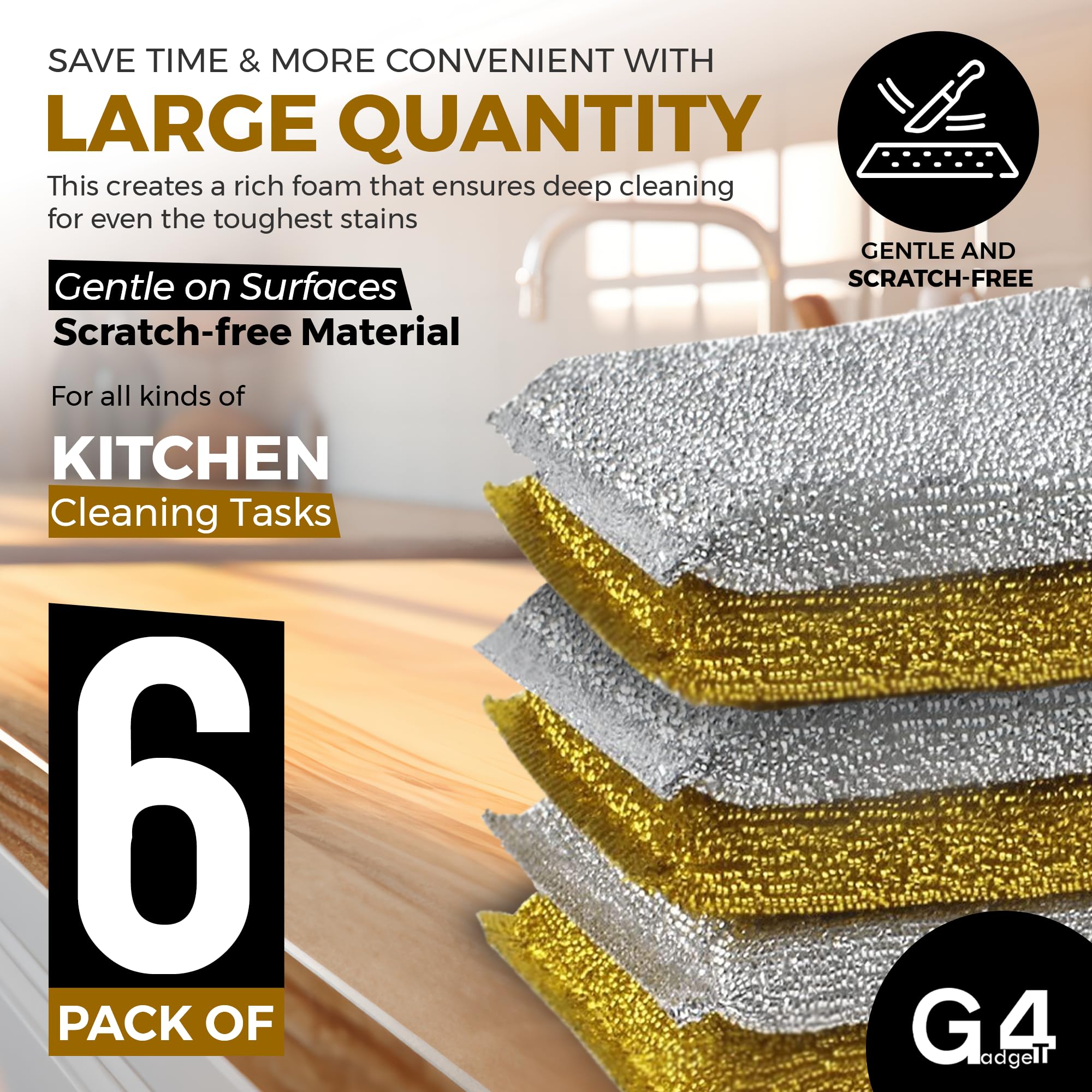 G4GADGET - 6er-Pack metallische Scheuerschwämme, kratzfester Küchenschrubber 5