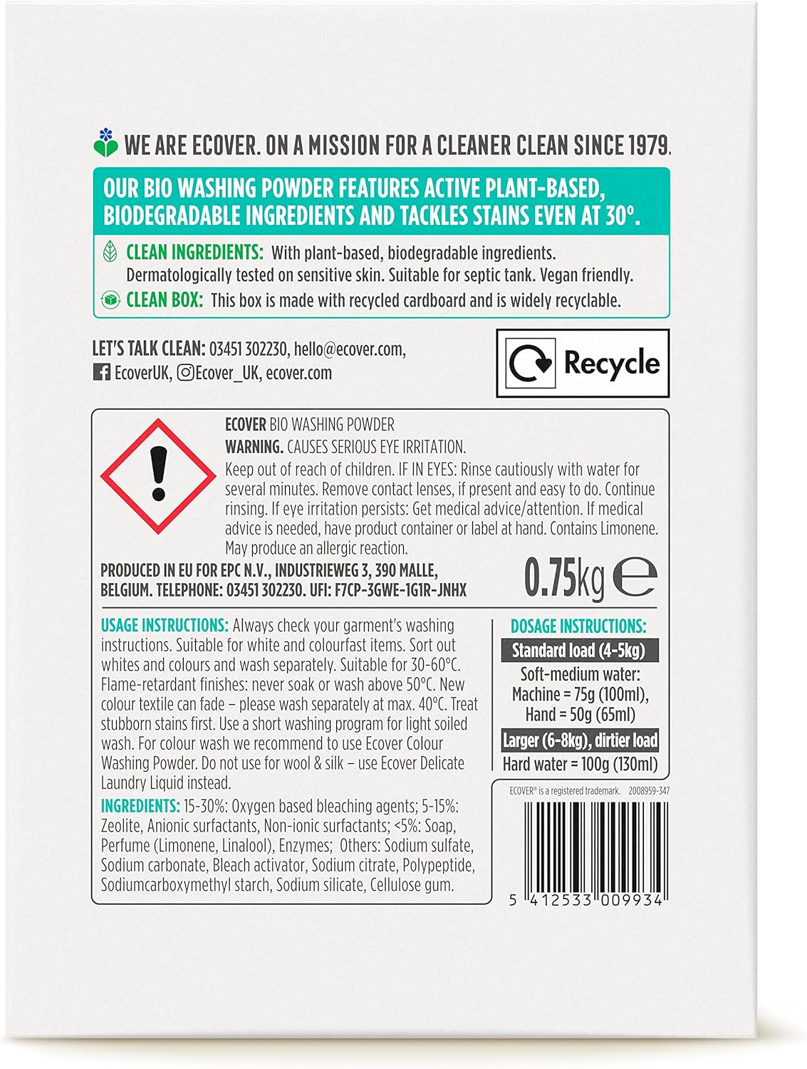 Ecover Biological Concentrated Washing Powder (750g) - Lavender & Eucalyptus Scent 4